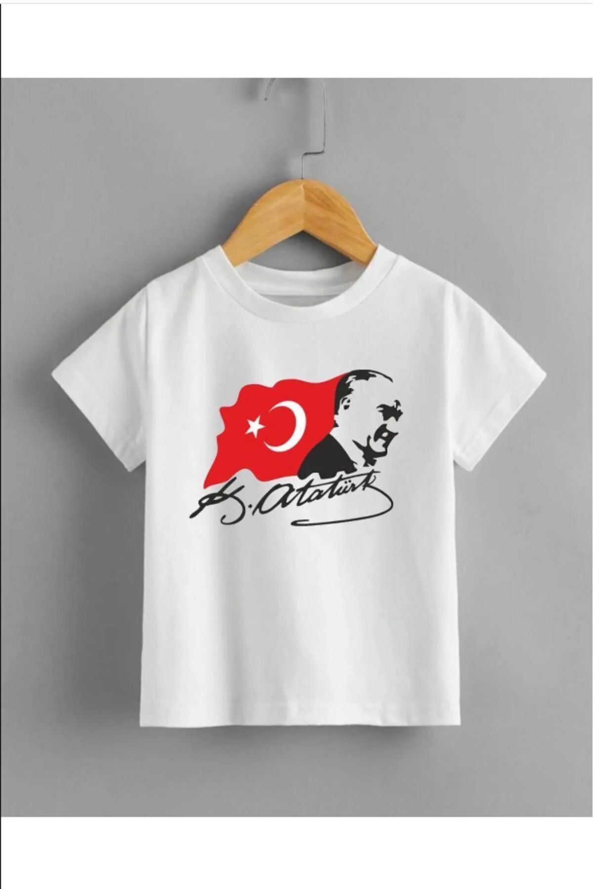 FoxSkin Sportswear&Company Atatürk İmza Tasarım Çocuk Tişört - Beyaz Baskılı Oversize Yazlık Kısa Kol T-Shirt Bisiklet Yaka