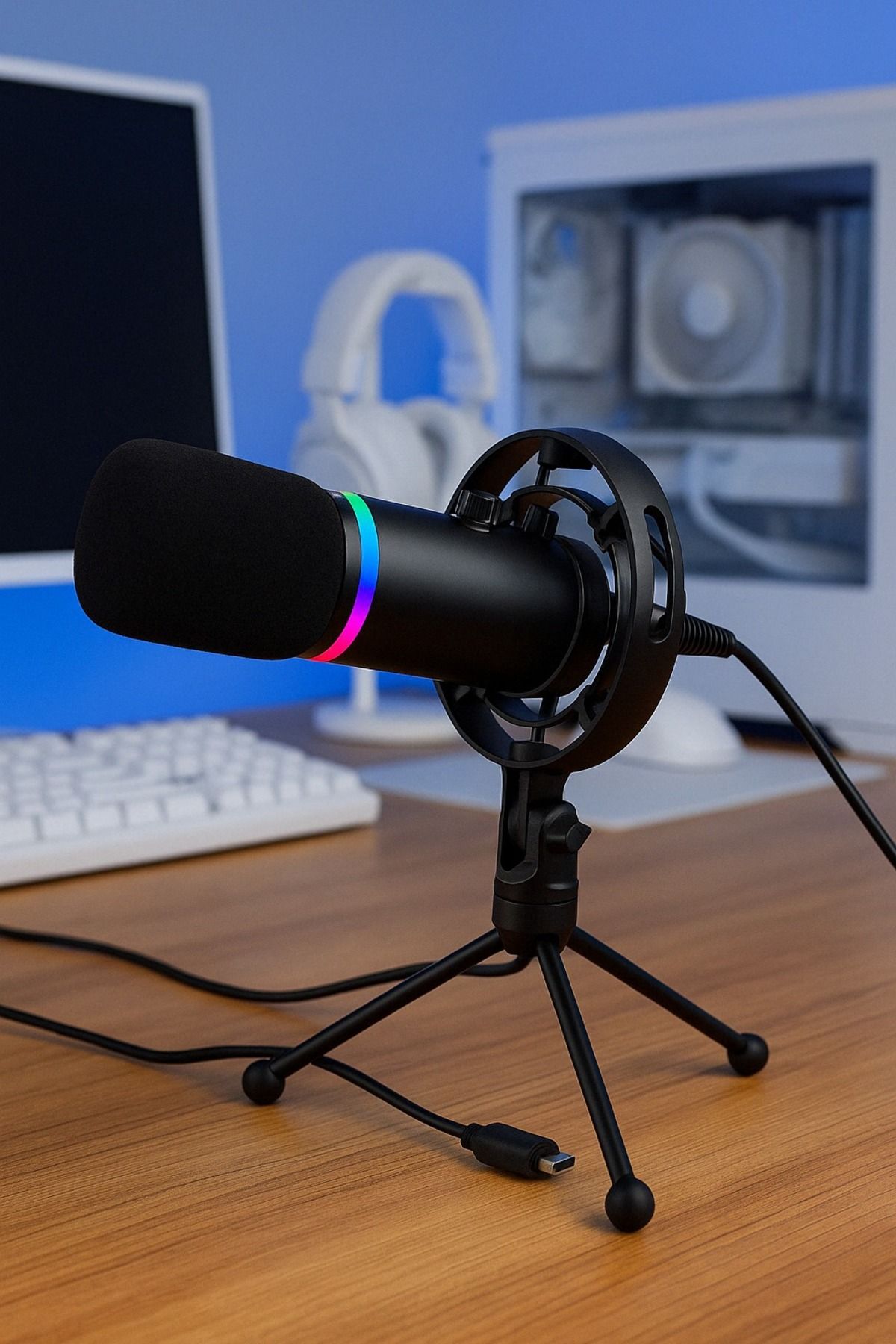 RGB Profesyonel Stüdyo Mikrofon Kayıt USB/XLR Çift Modlu Podcast Dinamik Mikrofon Masaüstü Q1 - 5