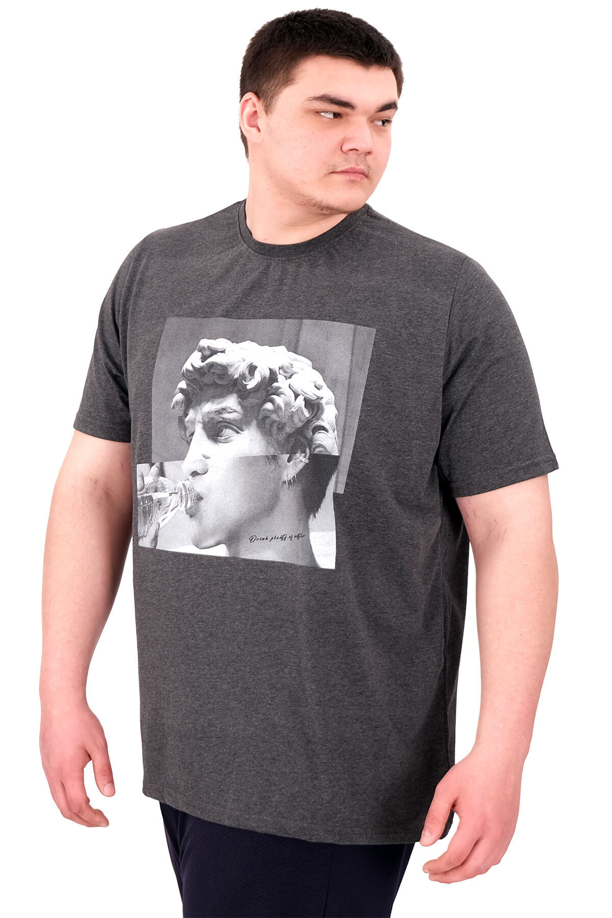 ModeXL-XL Large Size Men's T-Shirt - Crew Neck - Statue U25027 Anthracite 4