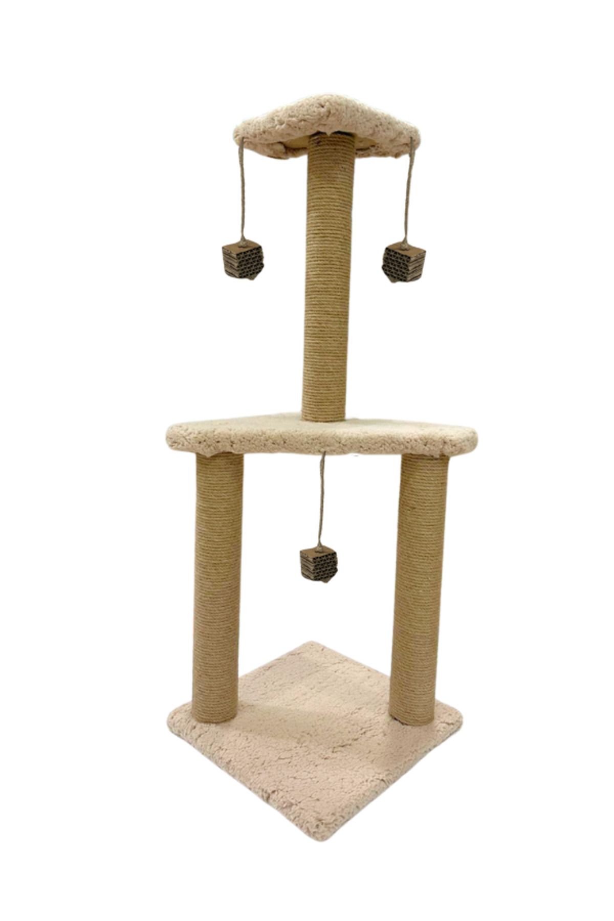 Komano Pontika-Mega Size 86 cm Triangle Cat Scratching Board with Pompom and Design Suitable for Large Cats Wonder Cream 3
