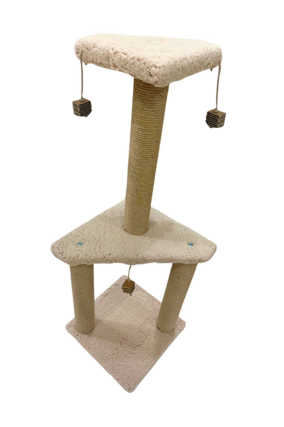Komano Pontika-Mega Size 86 cm Triangle Cat Scratching Board with Pompom and Design Suitable for Large Cats Wonder Cream 4