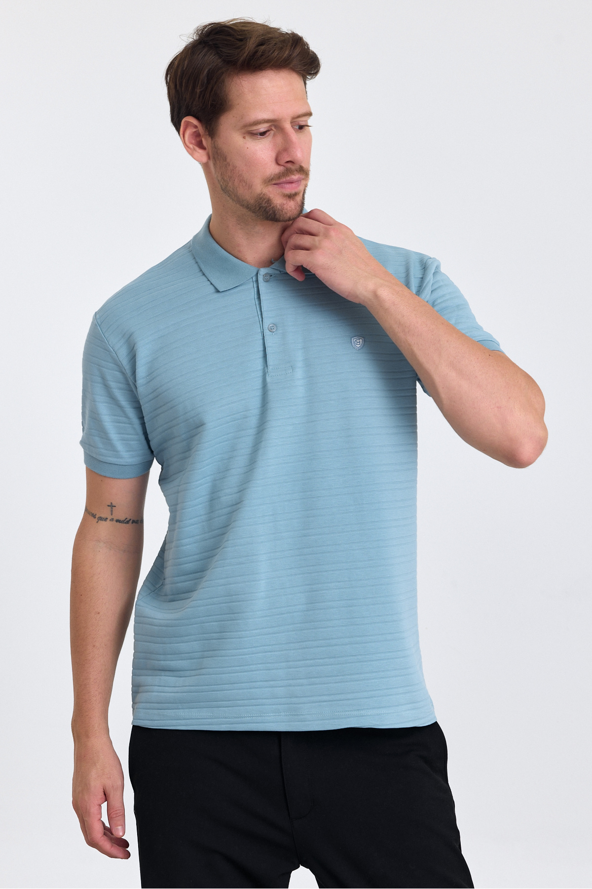 COMBİNE MİCHAİL-Men's Light Blue 100% Cotton Report Polo Neck T-Shirt 4