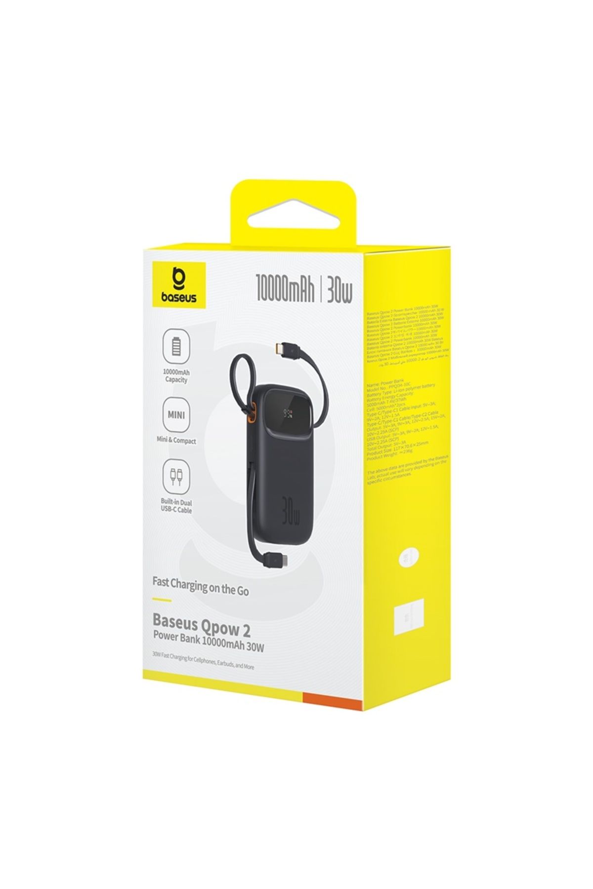 Baseus-Baseus QPow2 10000mAh 30W Power Bank with Built-in Dual Type-C Cables & Digital Display Black 8