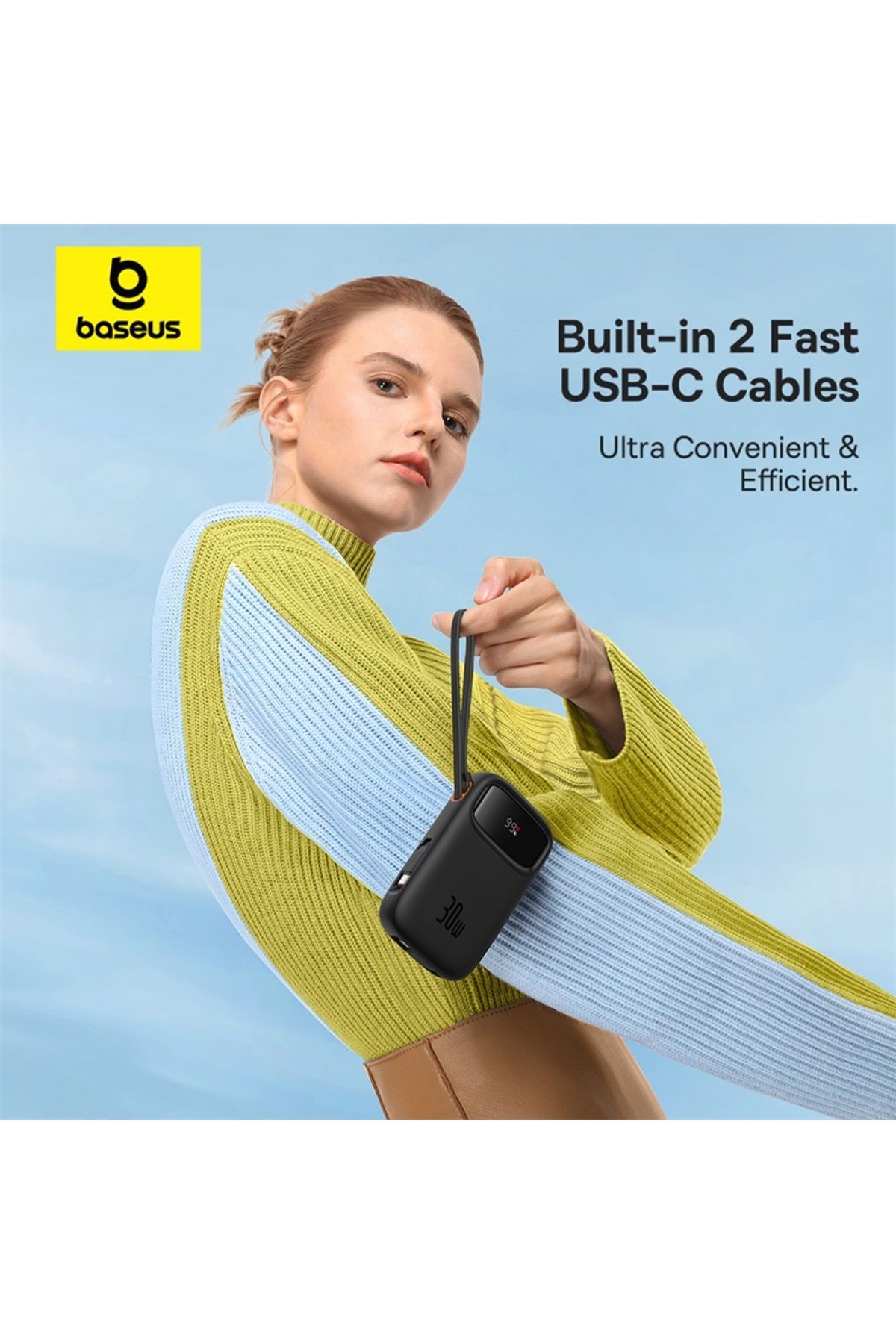 Baseus-Baseus QPow2 10000mAh 30W Power Bank with Built-in Dual Type-C Cables & Digital Display Black 3