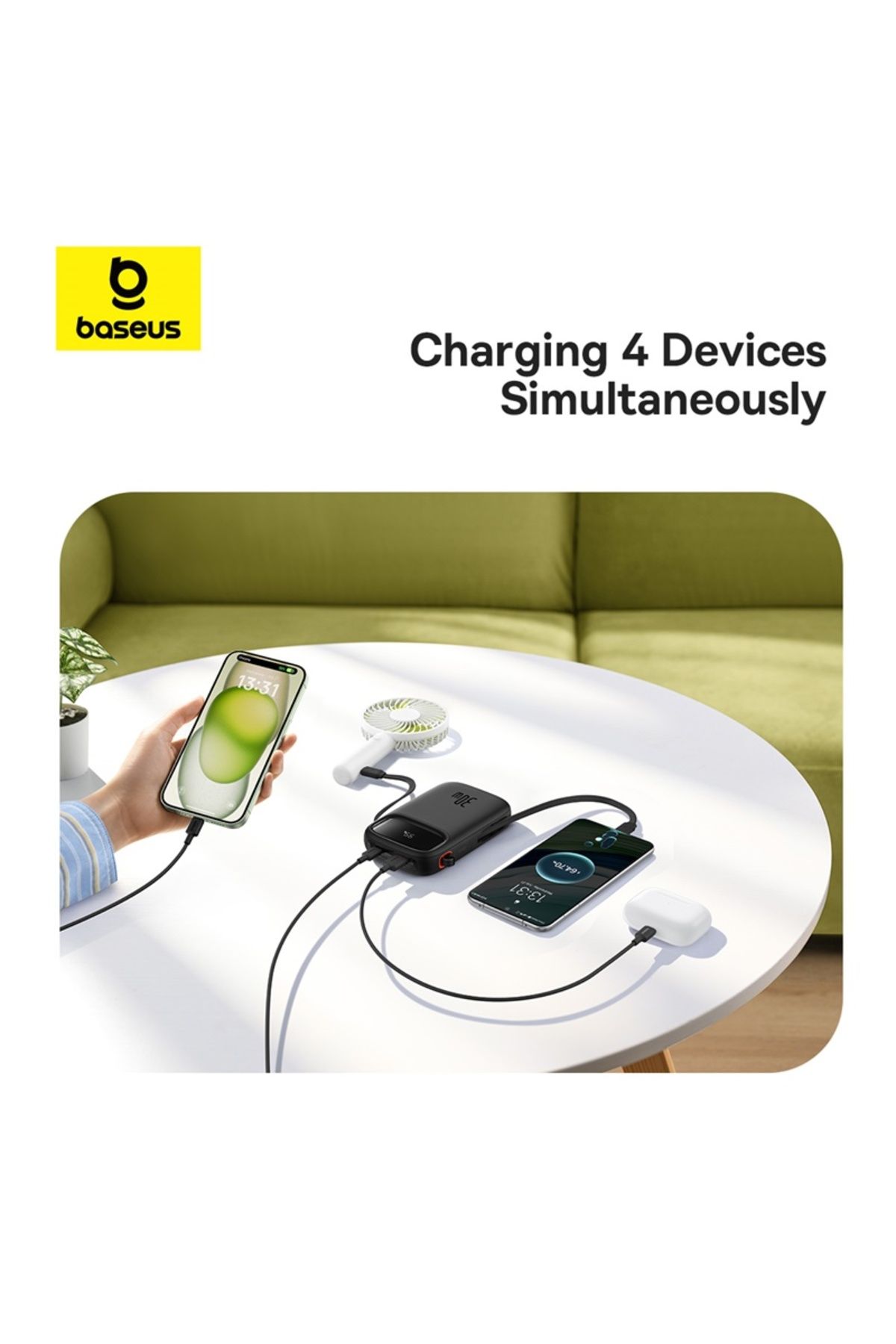 Baseus-Baseus QPow2 10000mAh 30W Power Bank with Built-in Dual Type-C Cables & Digital Display Black 5