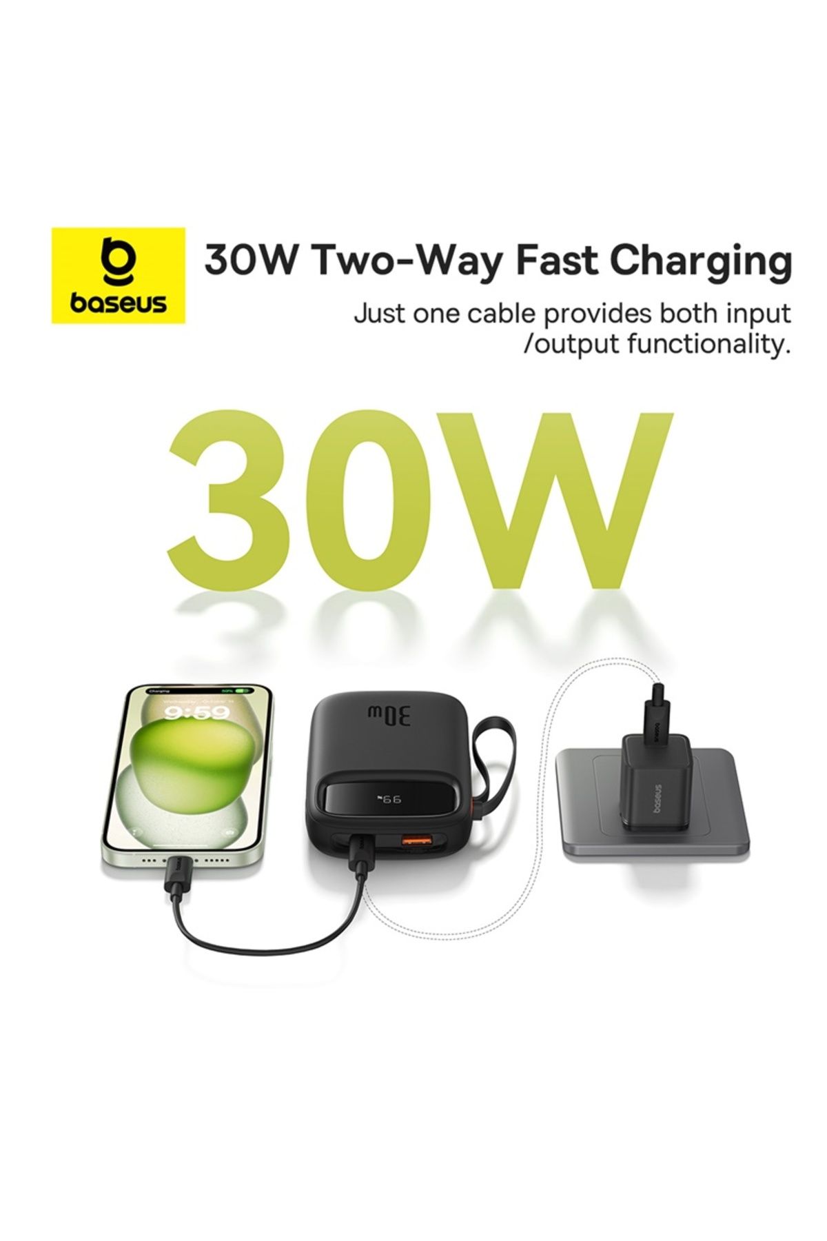 Baseus-Baseus QPow2 10000mAh 30W Power Bank with Built-in Dual Type-C Cables & Digital Display Black 2