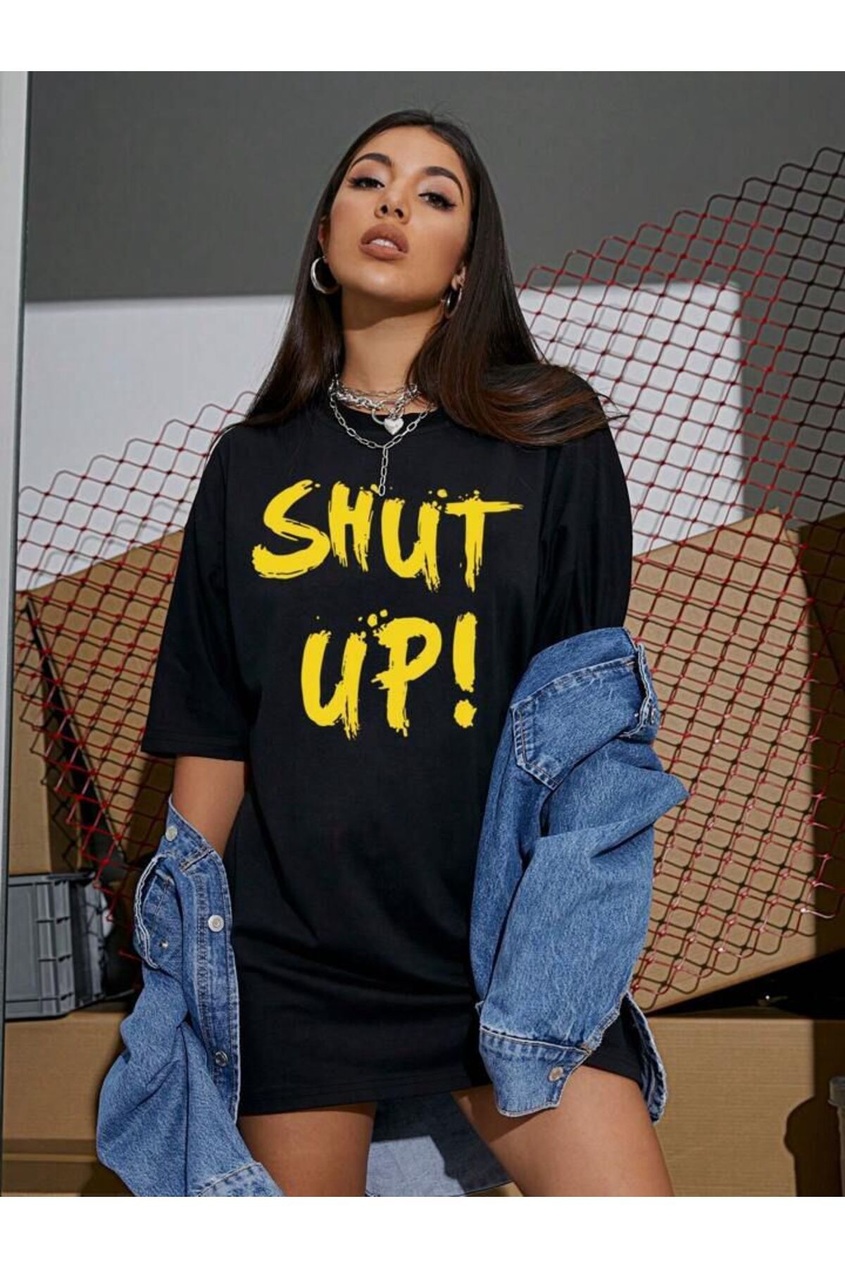 Shut Up Baskılı Oversize Kalıp Unisex T-shirt