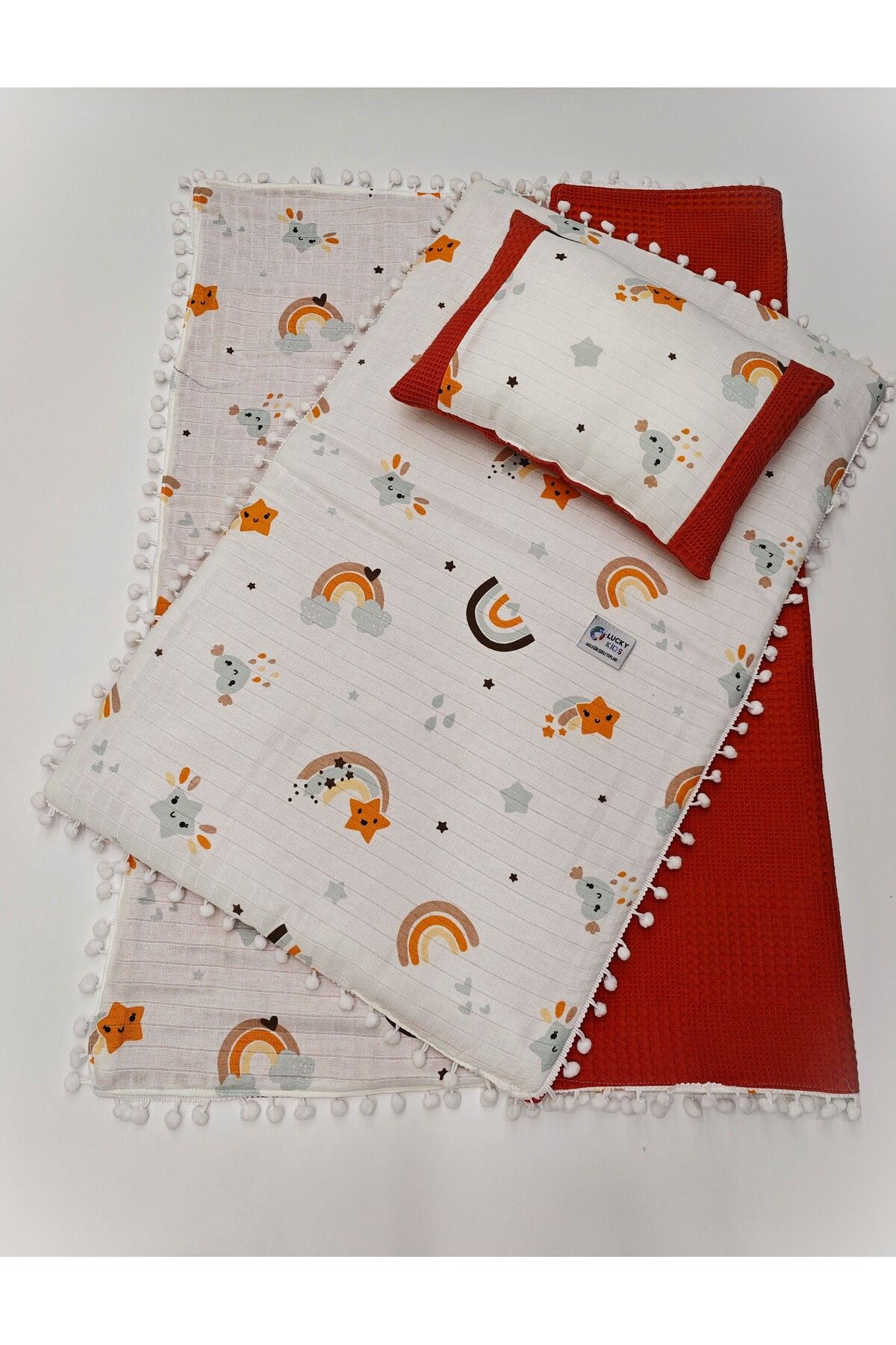 meleginisiklitoplari-Double Sided 3-Piece Bottom Opening Set, Baby Pillow and Ply Fabric 4