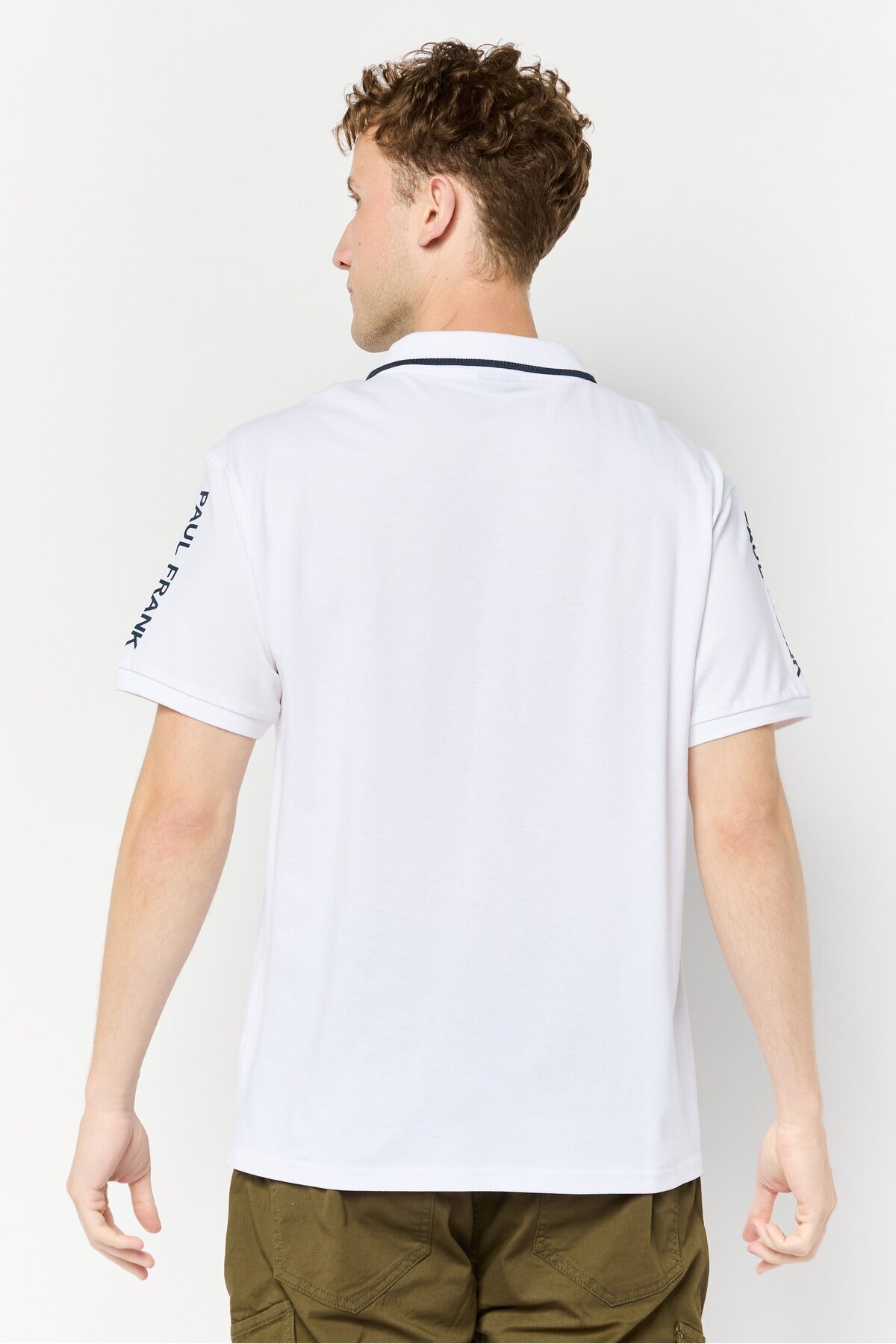 PAUL FRANK-Men Regular Fit Brand Logo Short Sleeves Polo Shirt, White 2