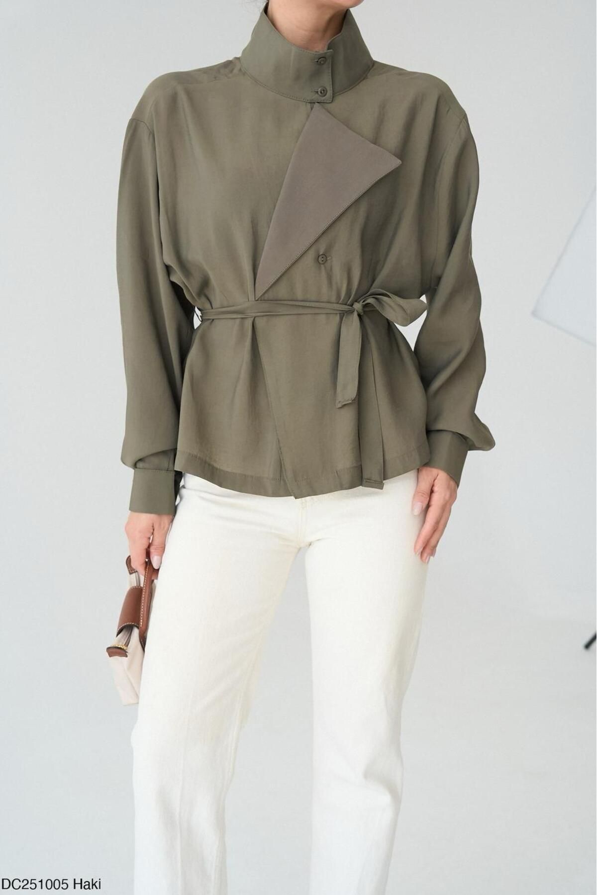 RECEP AYDIN-Double Breasted Collar Seersucker Oversize Women's Kimono Jacket 3