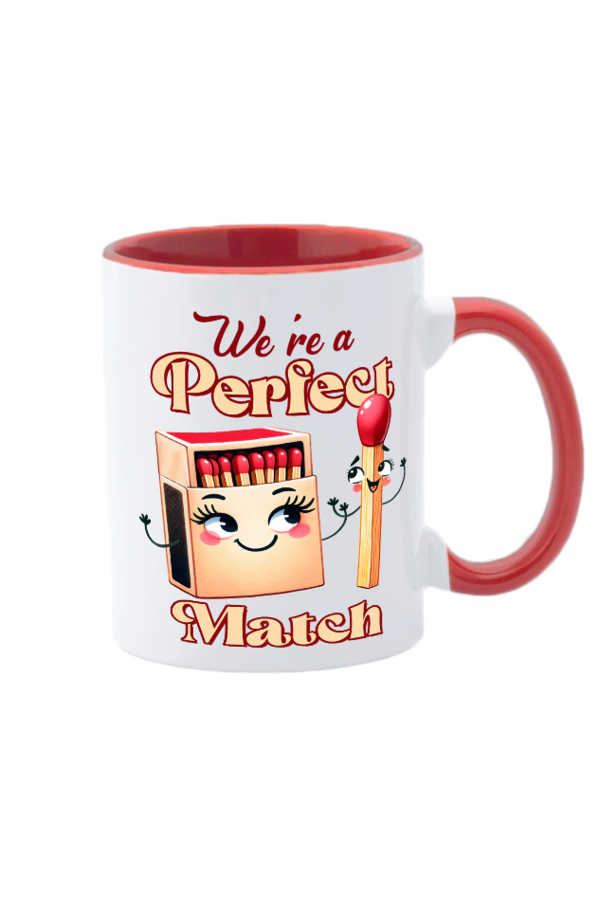 OEM-Personalized Red Handle Mug We Have A Perfect Match Model 1, Inovatix®. 330 ml 1