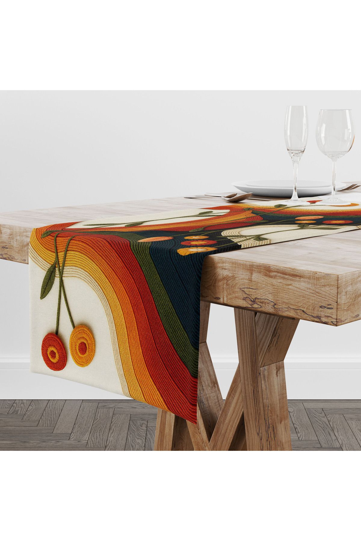 Hayal Dekoratif Model De Broderie Imprimat Digital Curcubeu Motiv Floral 45x100'cm Decorare Runner Față De Masă - One Size