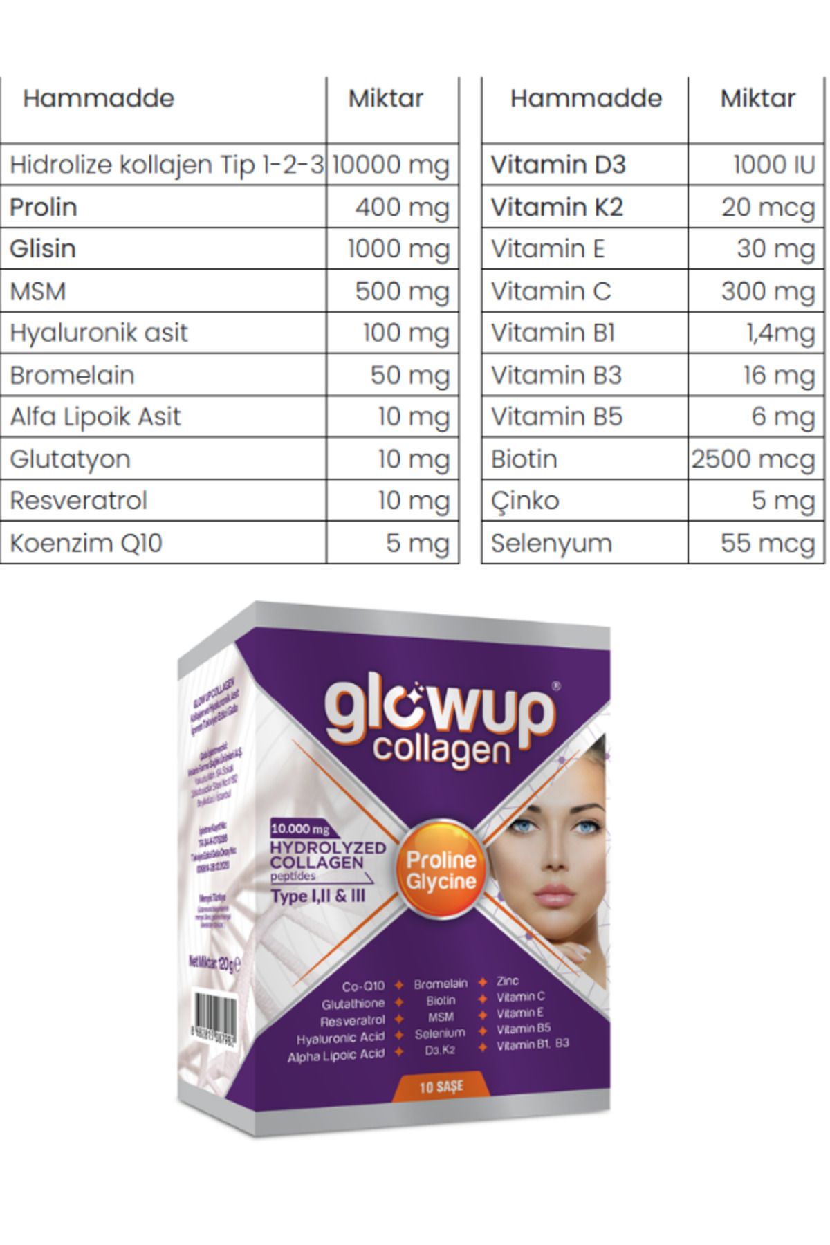 GlowUP-Hydrolyzed Collagen 10.000 Mg 3 Kilo Box (30 Pieces) 2