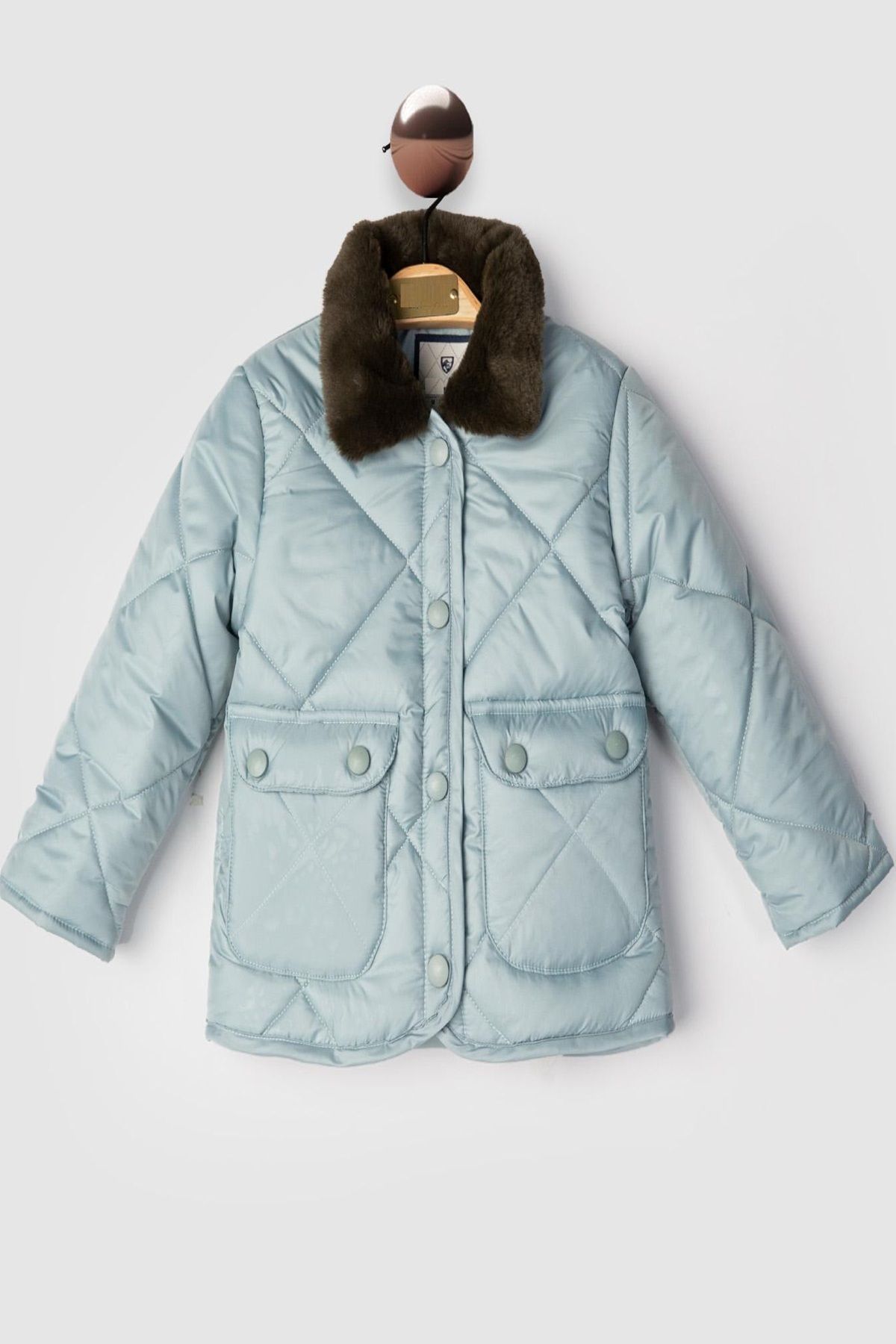 PODİUM GİYİM-Trend New Basic Girl Fur Collar Snap Closure Welsoft -Quilted Coat Children-Baby Jacket-Mont 3