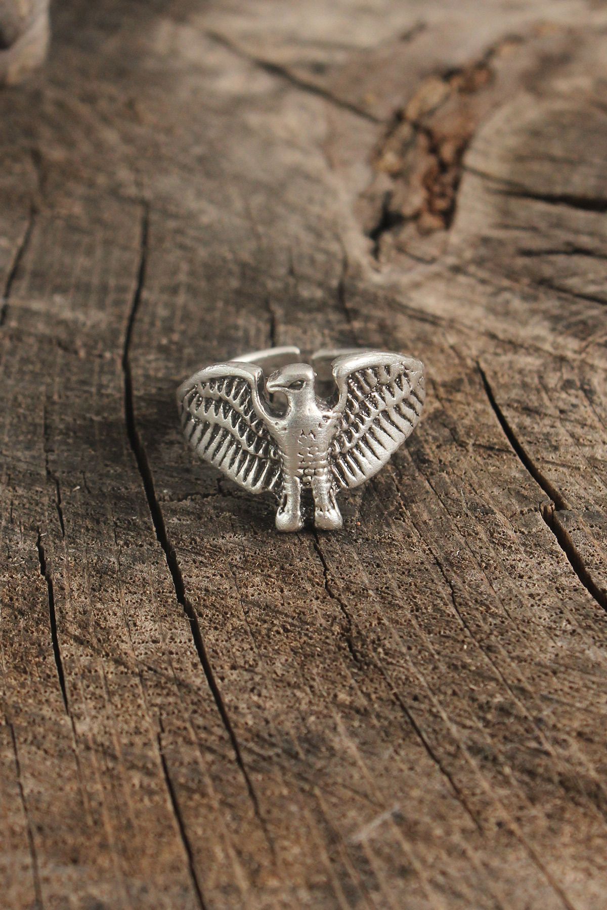 MAYAS Antik Gümüş Renk Horus Model Ayarlanabilir Erkek Yüzük
