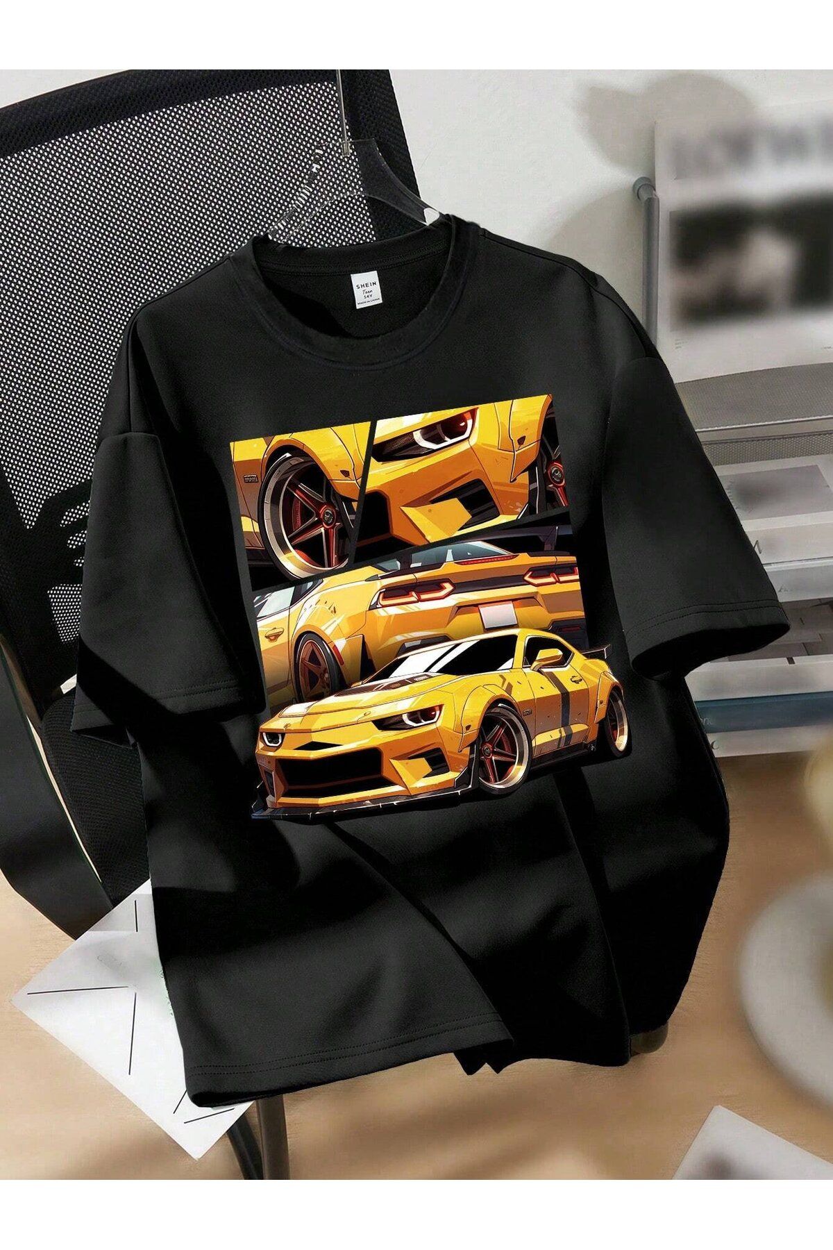 macklin Kids Araba Baskılı Oversize Bisiklet Yaka %100 Pamuk Çocuk T-shirt