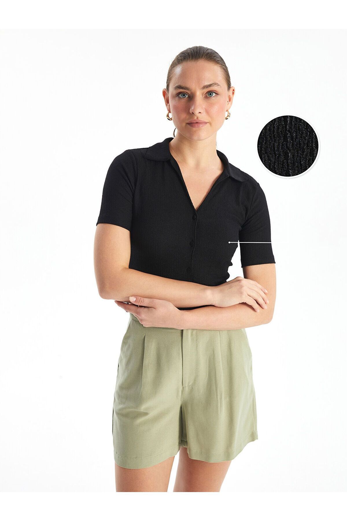 LC Waikiki Polo Yaka Düz Kısa Kollu Kadın Bluz