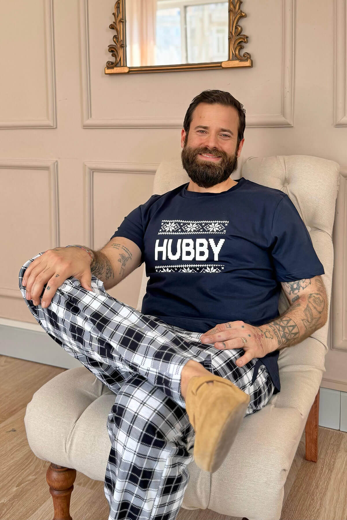 Pijamaevi-Navy Blue Hubby κοντομάνικο Dear Family Πιτζάμες Ανδρικό Σετ 3