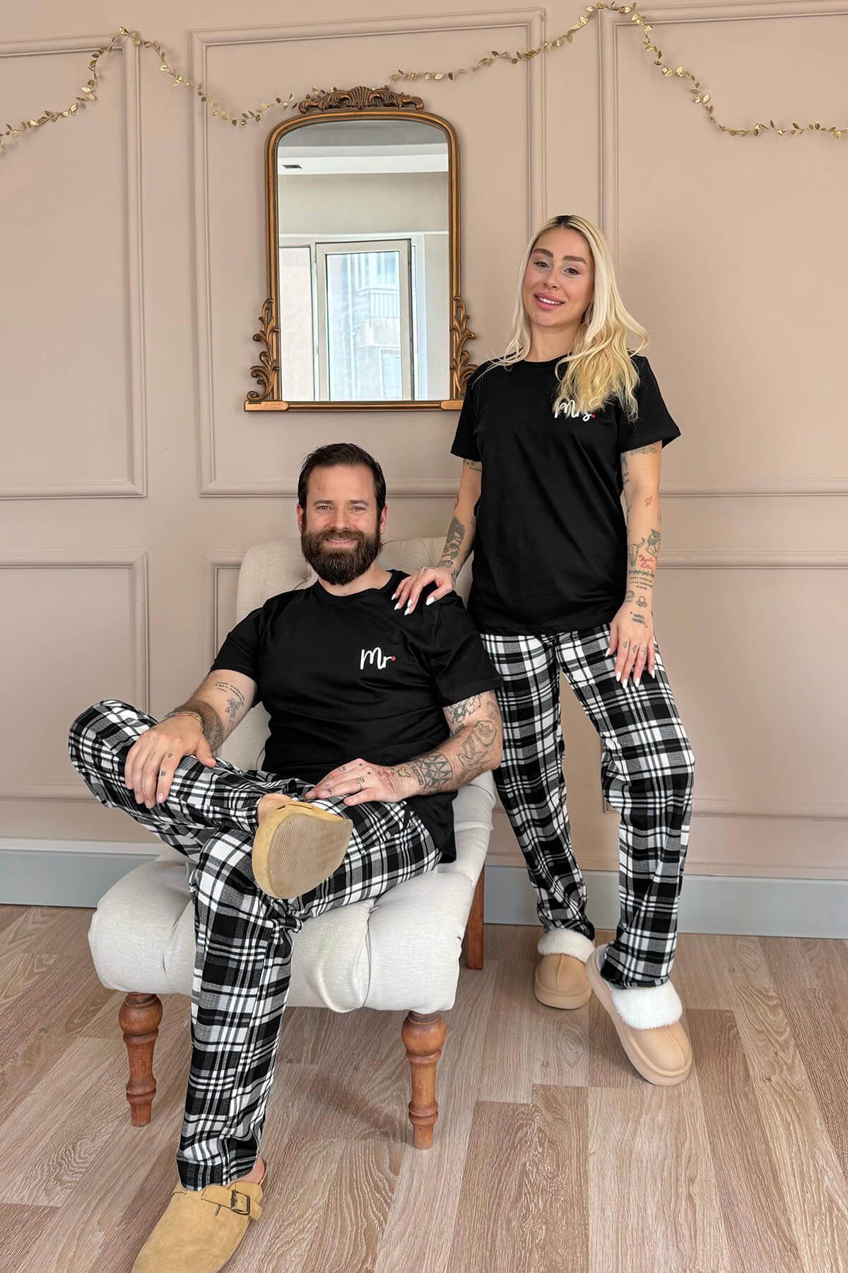 Pijamaevi-Pijama de familie pentru iubitorul cu mânecă scurtă neagră - Echipa feminină 7