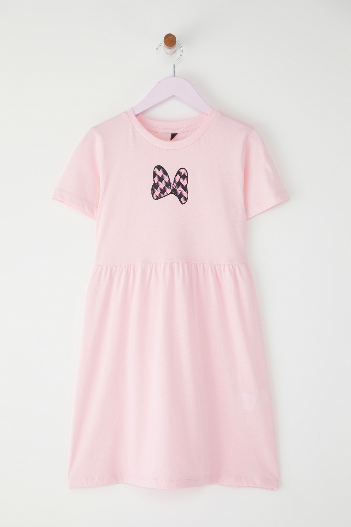 TRENDYOLKIDS-Pink Ready-Made Girl's Dress 100% Cotton, Mini Knitted Sleeve Model 1