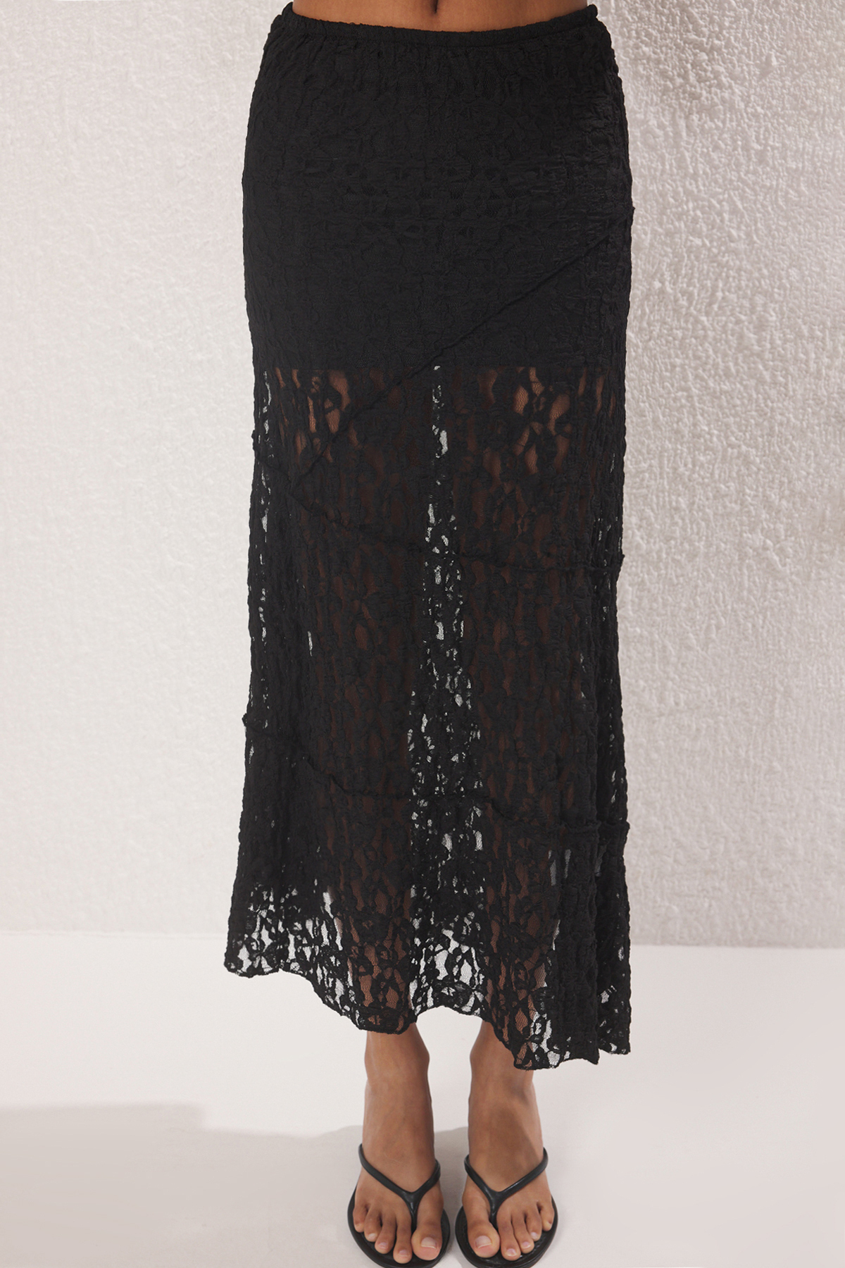 Trendyolmilla  Siyah Dokulu Maxi Boy Örme Etek TPRSS25ET00009 - Görsel 3