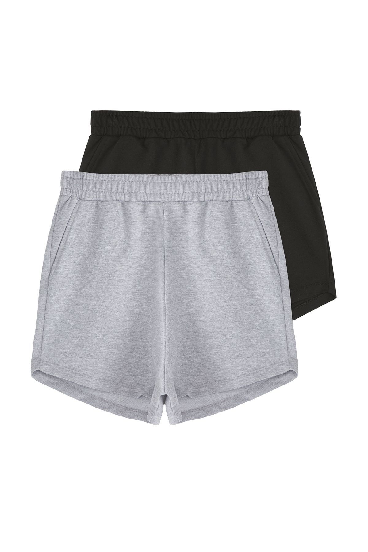 Trendyol Collection-Bequeme, gestanzte, flexible Strick-Shorts und Bermudas in Grau-Melange und Schwarz – 2er-Pack TWOSS25SR00084 7