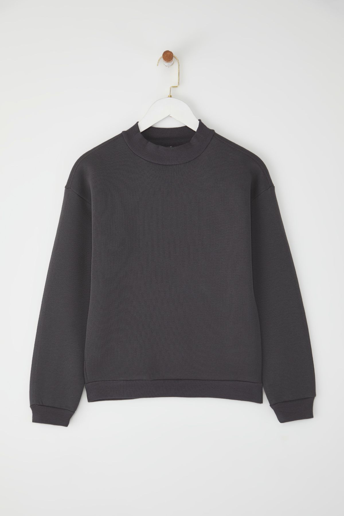 Trendyol Collection-Άνθρακα Χοντρό Fleece Εσωτερικό Όρθιο Γιακά Άνετο Πλεκτό Φούτερ 6