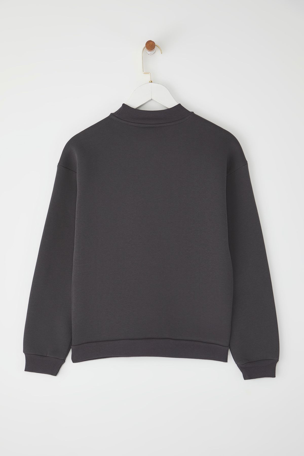 Trendyol Collection-Άνθρακα Χοντρό Fleece Εσωτερικό Όρθιο Γιακά Άνετο Πλεκτό Φούτερ 7
