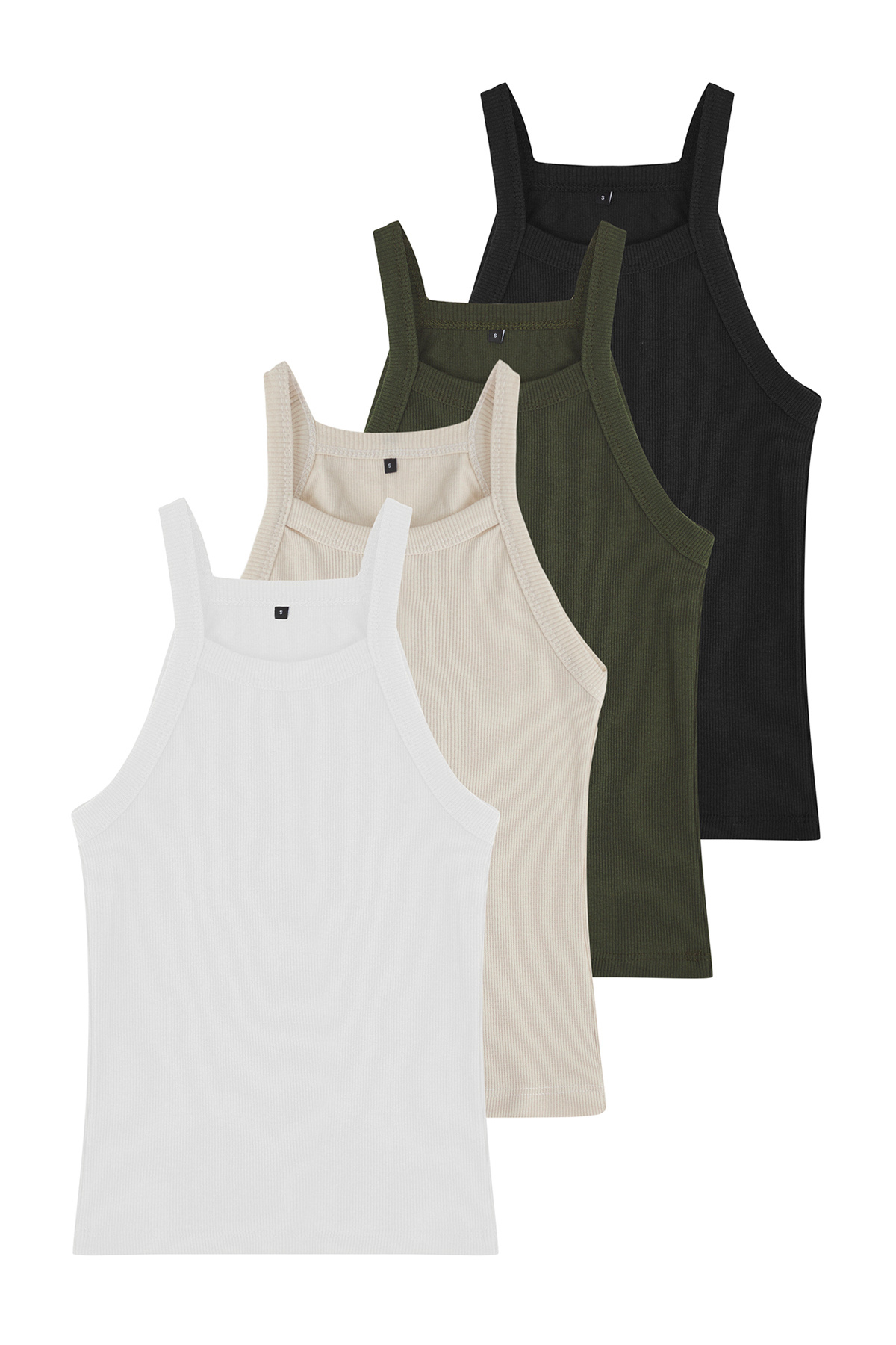 Trendyol Collection-Anthrazit Ecru Beige Khaki 4er-Pack figurbetontes, bauchfreies, flexibles Strick-Tanktop 12