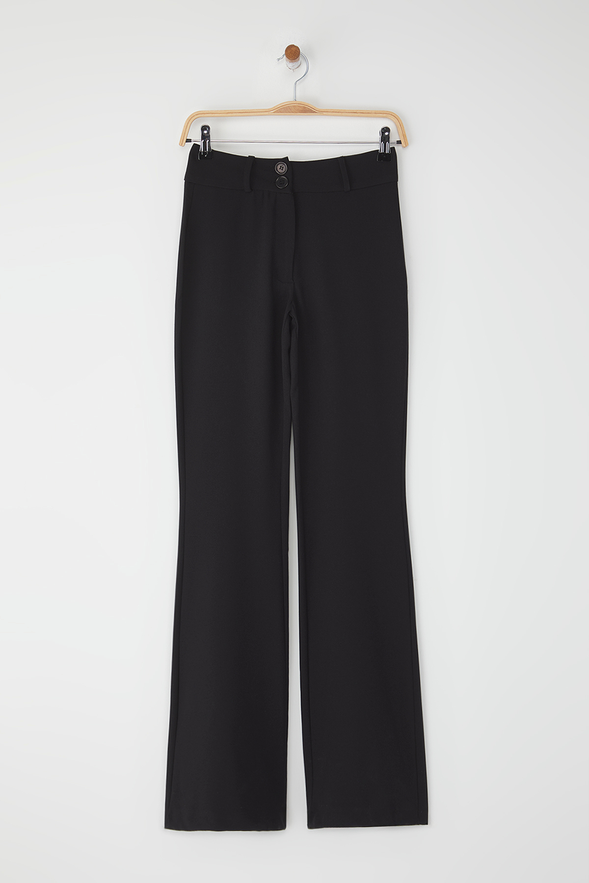 Trendyolmilla  Siyah İspanyol Paça Normal Bel Dokuma Pantolon TWOSS25PL00065 - Görsel 7