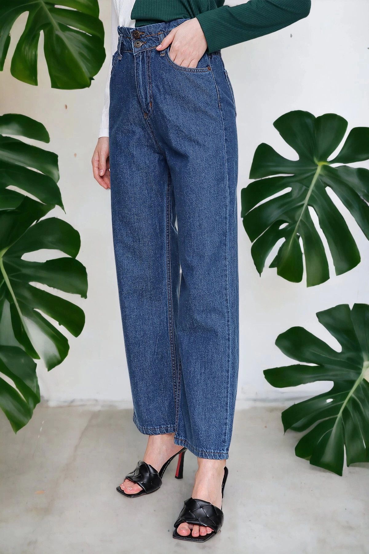 bacc Mavi Yüksek Bel Boru Paça Denim Pantolon BCBSK-25700-K6131