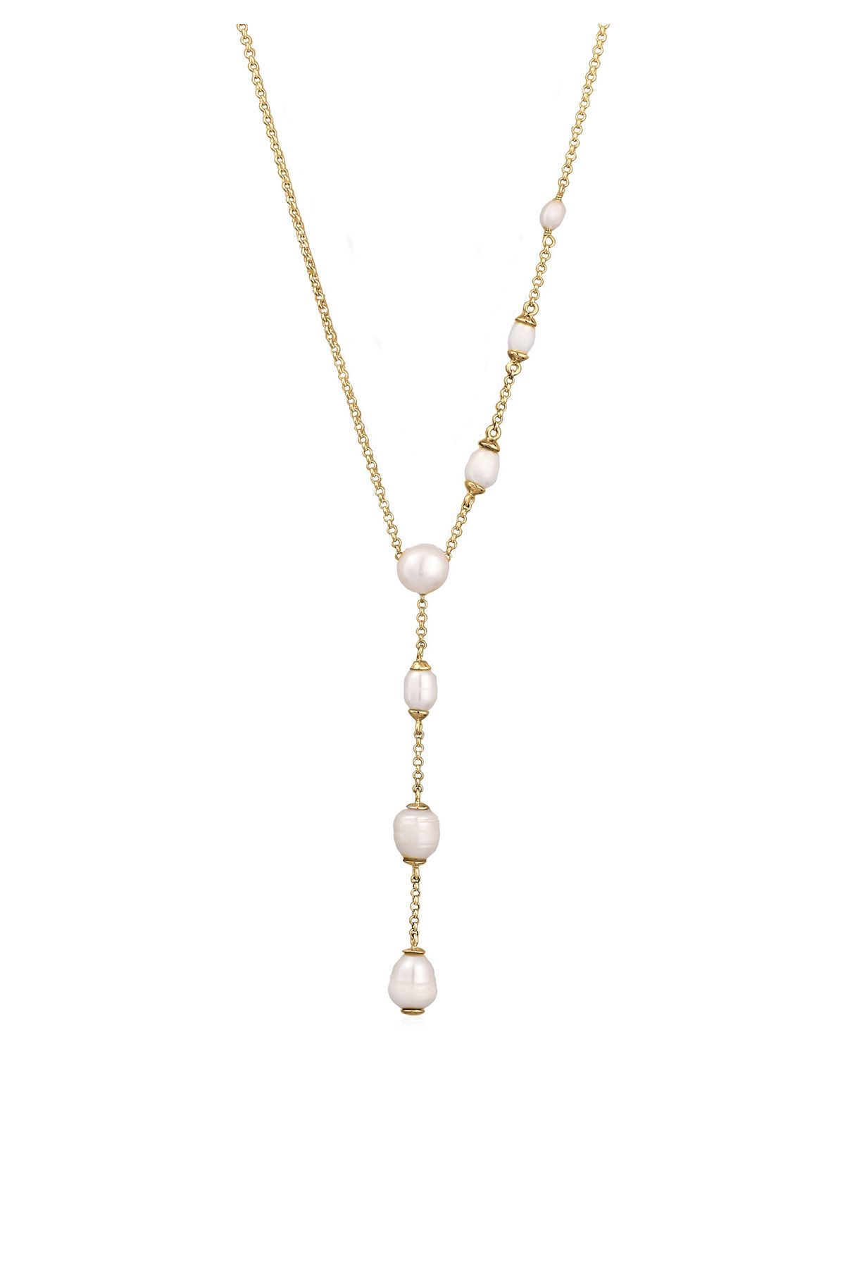 ELLI-Halskette Elli Y-Kette mit Perlen Damen Peachain Süßwasser-Zuchtperlen weiß 925 Sterling Silber 1