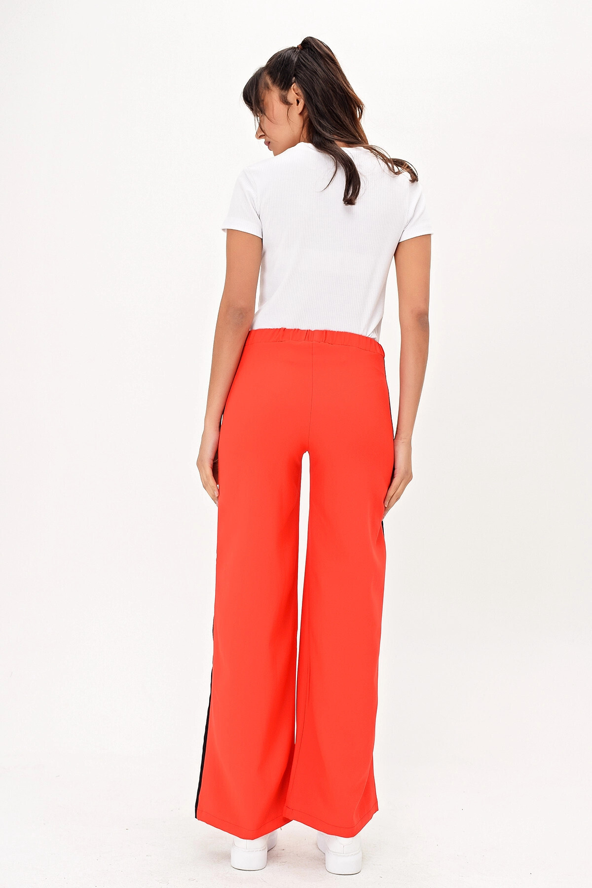 bacc-Women's Red Stripe Detailed Elastic Waist Trousers Bcbsk-25650-2215 2