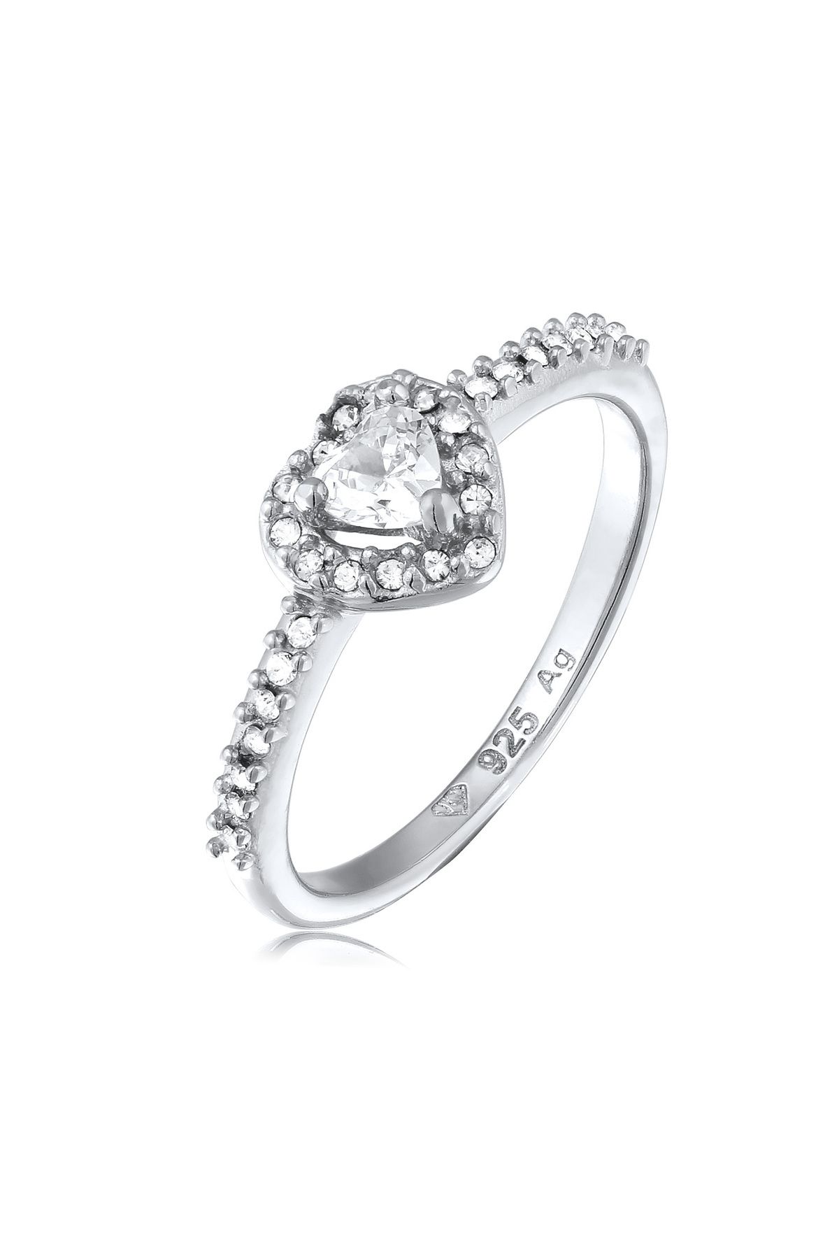 ELLI Ring Ring Mit Steinen 925 Sterling Silber Ring Mit Herz Mit Zirkonia Kristallen 54 für Damen - 58