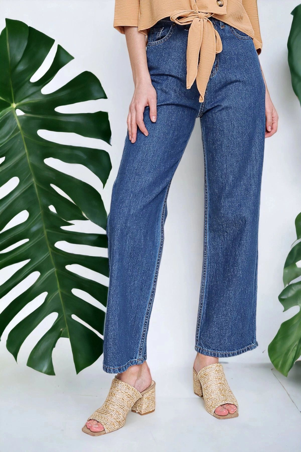 bacc Mavi Yüksek Bel Boru Paça Denim Pantolon BCBSK-25700-K6133