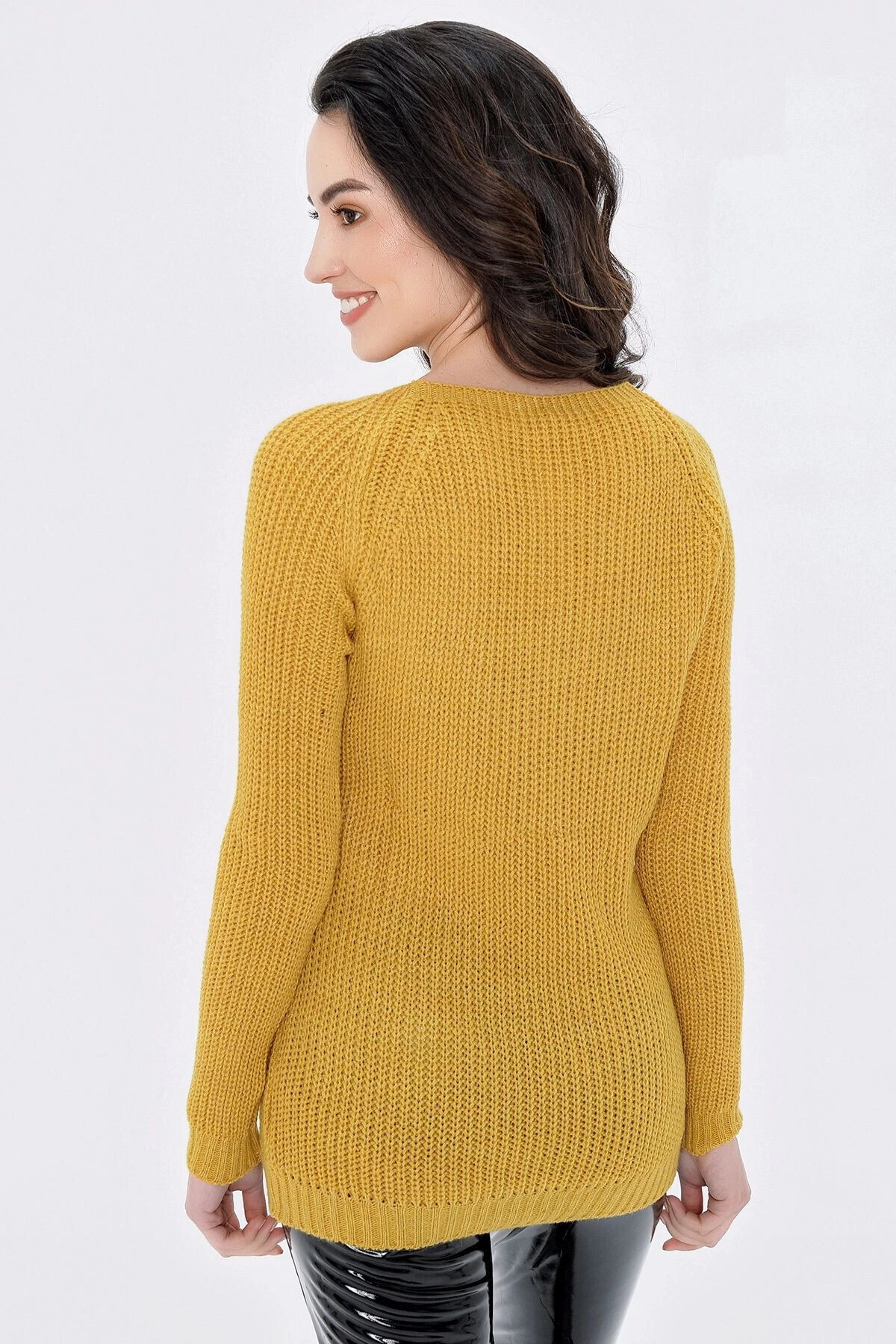 bacc-Women's Mustard Knitted Motif Sweater Bcbsk-25700-K1000 6