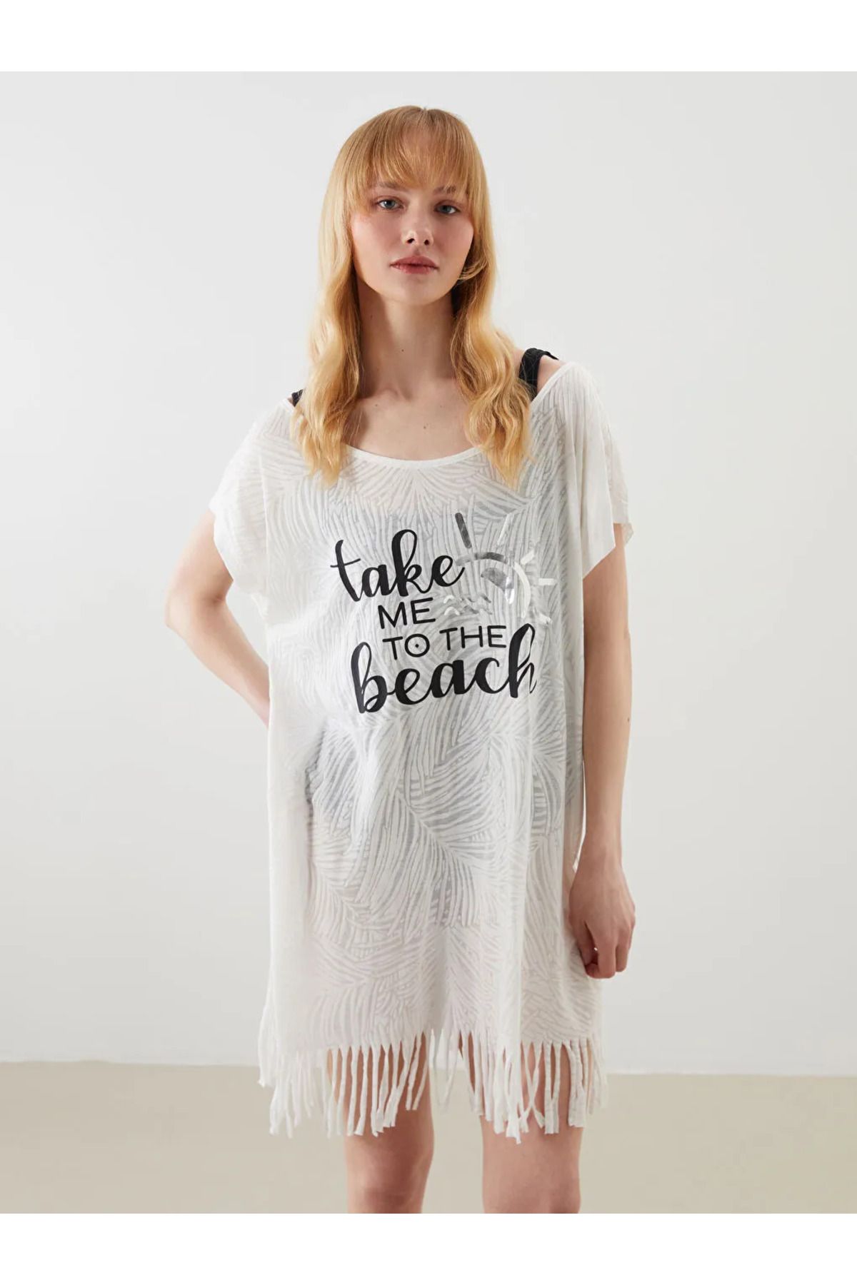 LC Waikiki LCW DREAM Ekru Kayık Yaka Kadın Plaj Elbisesi