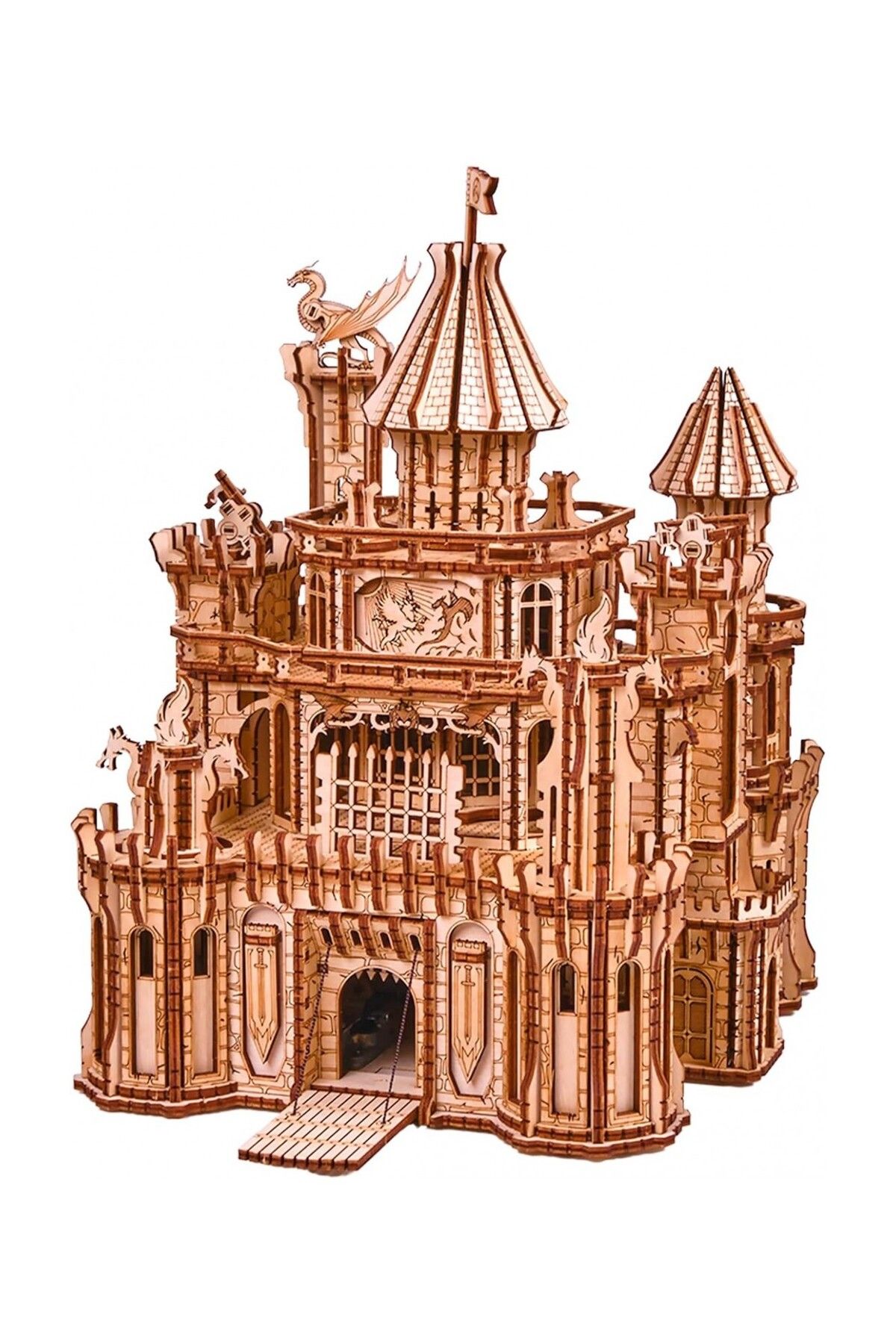 Wood Trick Puzzle Mecanic 3d, Castelul Dragonului, Wt, Lemn, 978 Piese - One Size