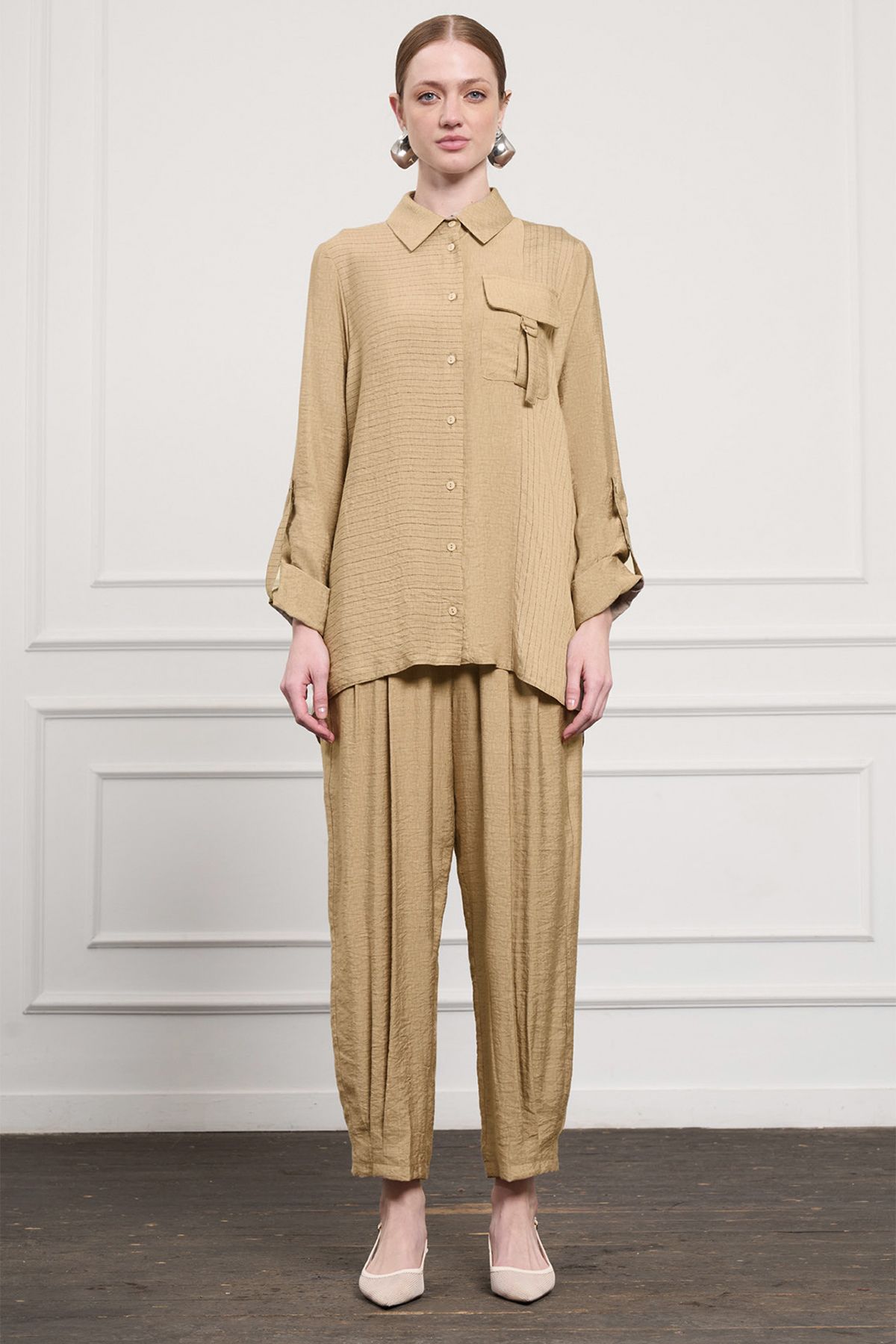 Nuss-Striped Pocket Detail Suit 1041 Camel 5
