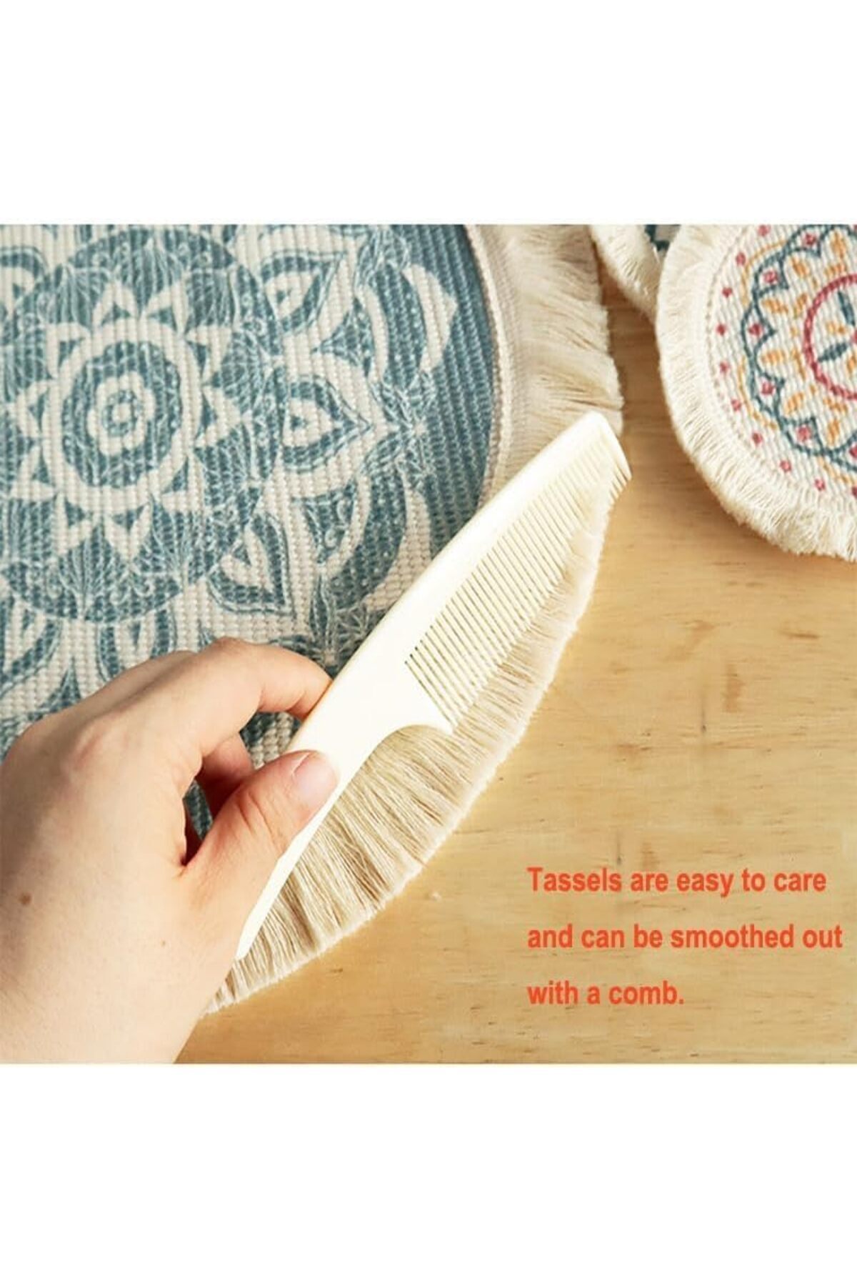 COOYA-Set of 6 Boho Style Mandala Pattern Placemats,with Tassels 13 Inch Rope Braided Place Mats Woven 4