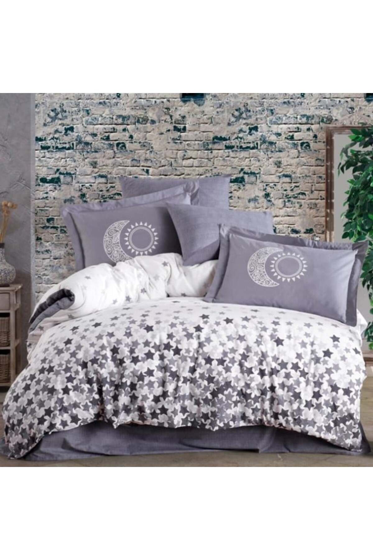 FAYMEM GLOBAL Çift Kişilik Poplin Nevresim Stars Gri