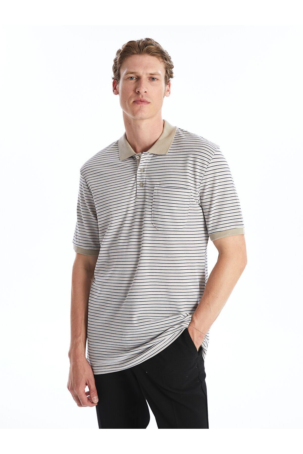LC Waikiki Polo Yaka Kısa Kollu Çizgili Pike Erkek Tişört