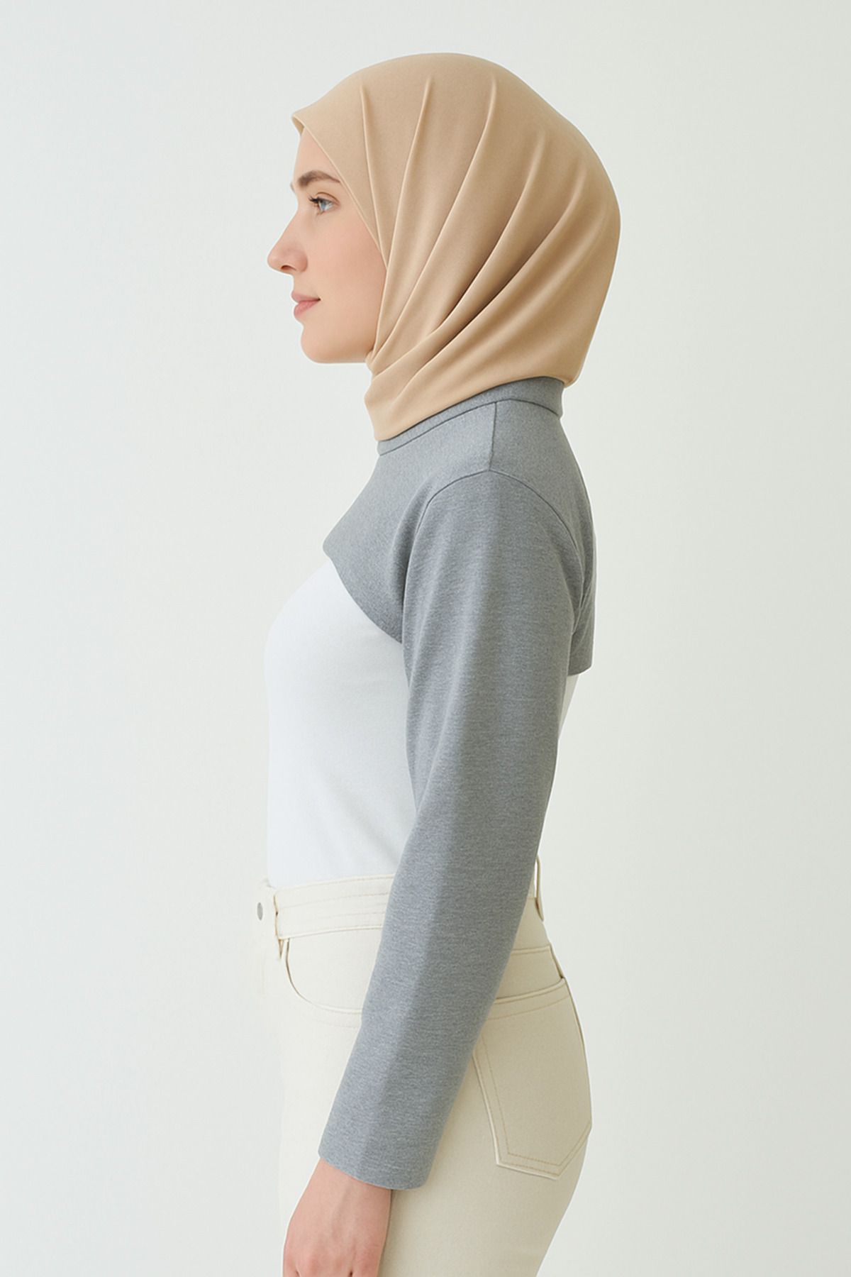 mirach-Mărime mare, elastic, guler vertical, cu guler, mâneci, lycra, bumbac, respirabil, confortabil, decolteu corector 3