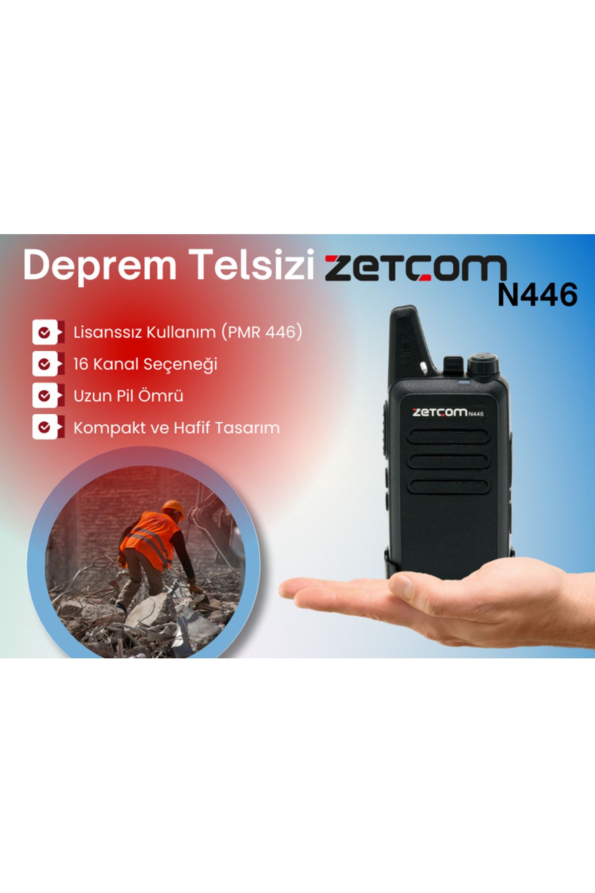 ZETCOM Deprem Telsizi Zetcom N446 2Li Paket