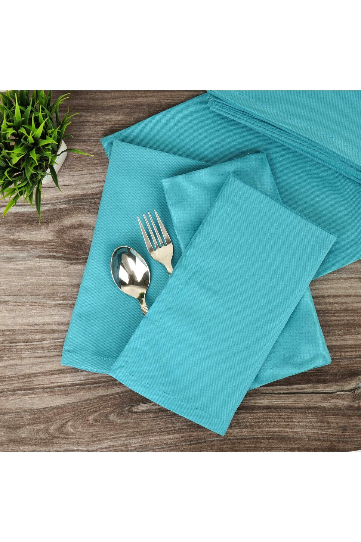 Kotonia Home Set Of 10 Hotel Table Napkins, 100% Cotton, Cretonne, Size 40x40 Cm, Turquoise - One Size