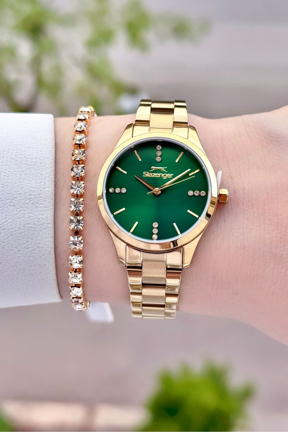 Slazenger Kadranı Yeşil Kordonu Sarı Renk 24 Ay Garantili 30 Mm Kadın Kol Saati Ve Bileklik