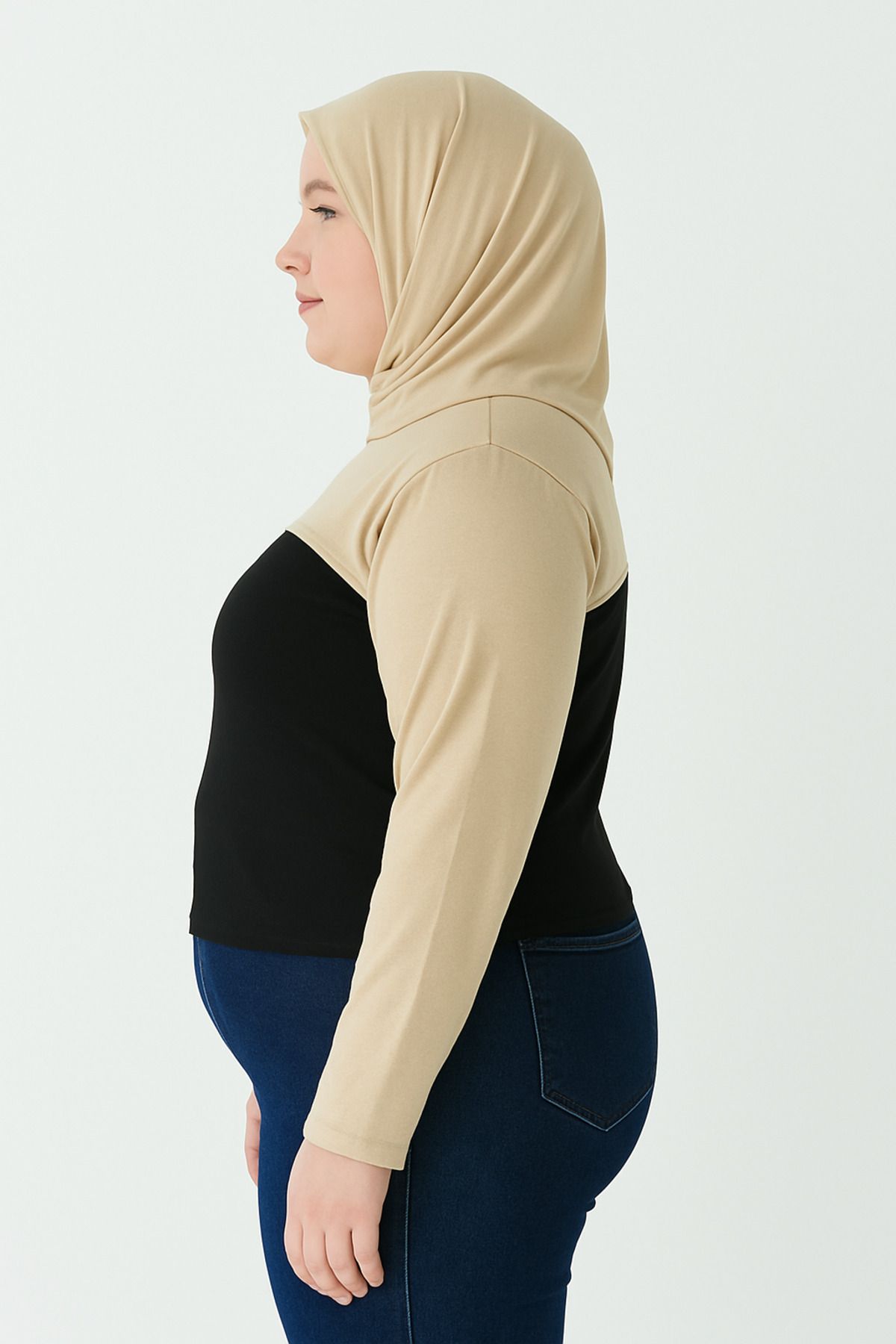 mirach-Mărime mare, elastic, guler vertical, cu guler, mâneci, lycra, bumbac, respirabil, confortabil, decolteu corector 3