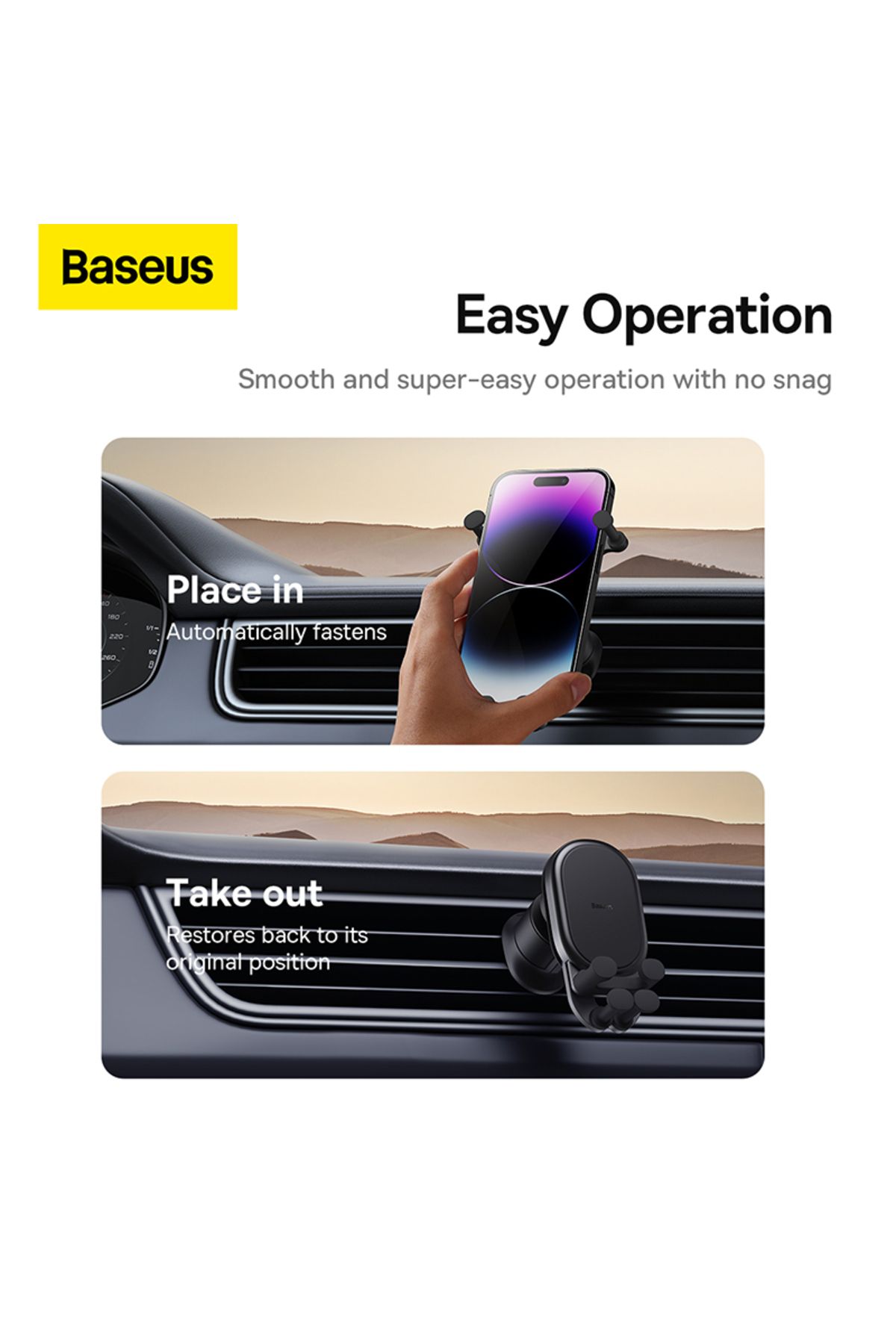 Baseus-Stable Gravitational Car Mount Air Vent Phone Holder Bracket (Air Outlet Version) - Black 4