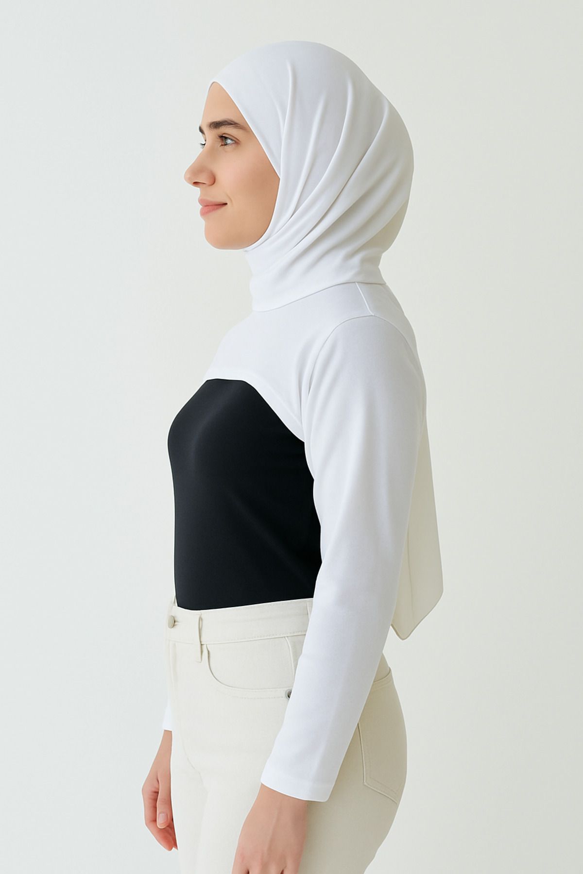 mirach-Mărime mare, elastic, guler vertical, cu guler, mâneci, lycra, bumbac, respirabil, confortabil, decolteu corector 2