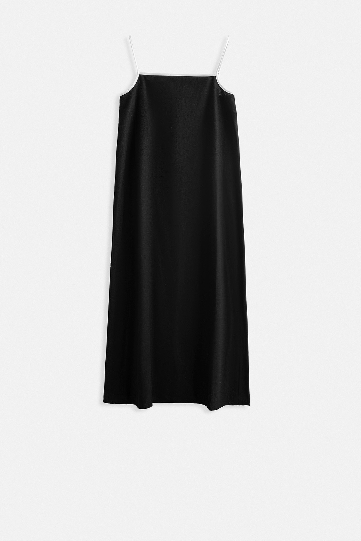 Black Fashion-Stripe Detail Linen Maxi Black Dress 6